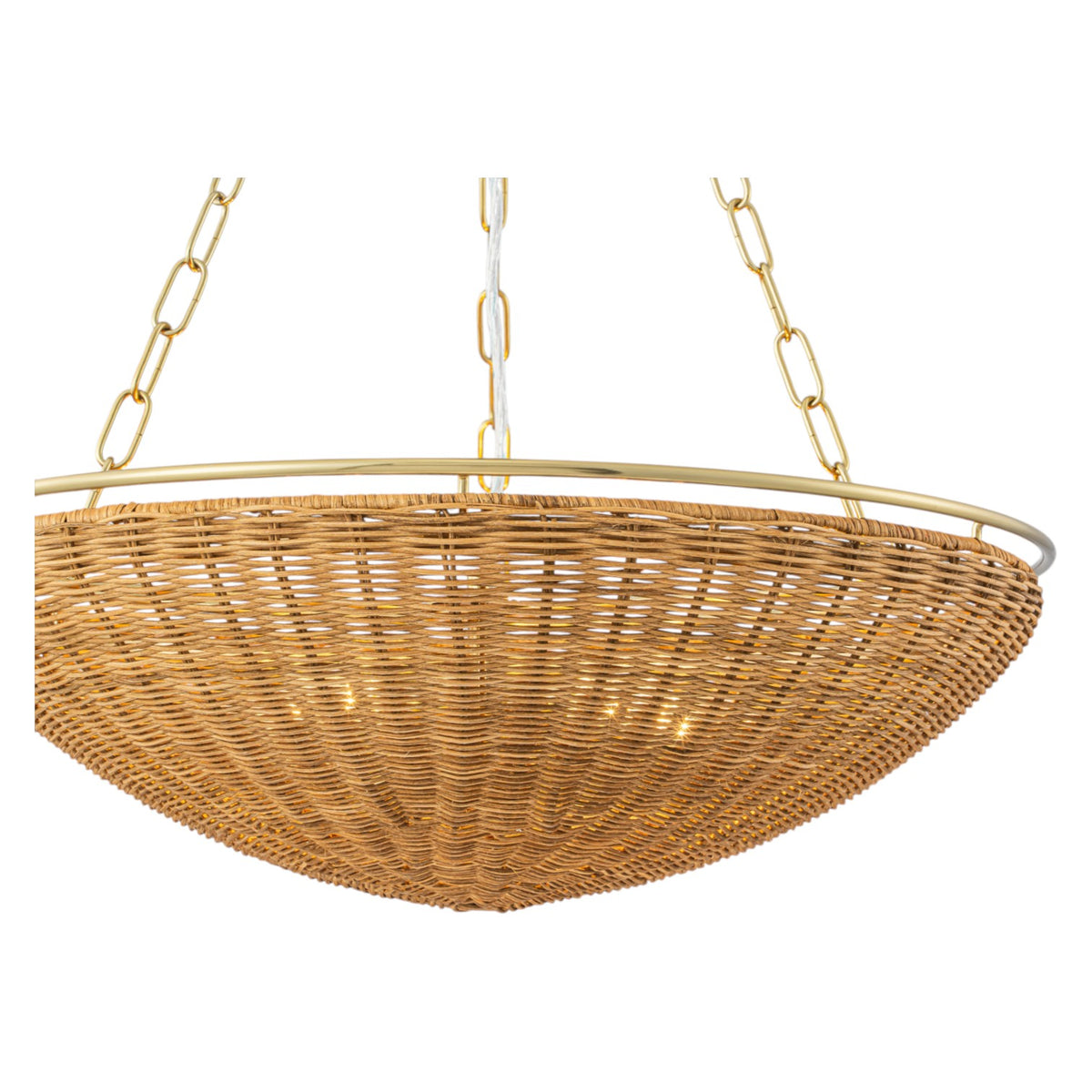 Glowlings 5-Light Modern Organic Brass Rattan Bowl Pendant Light Handwoven Wicker Chandelier