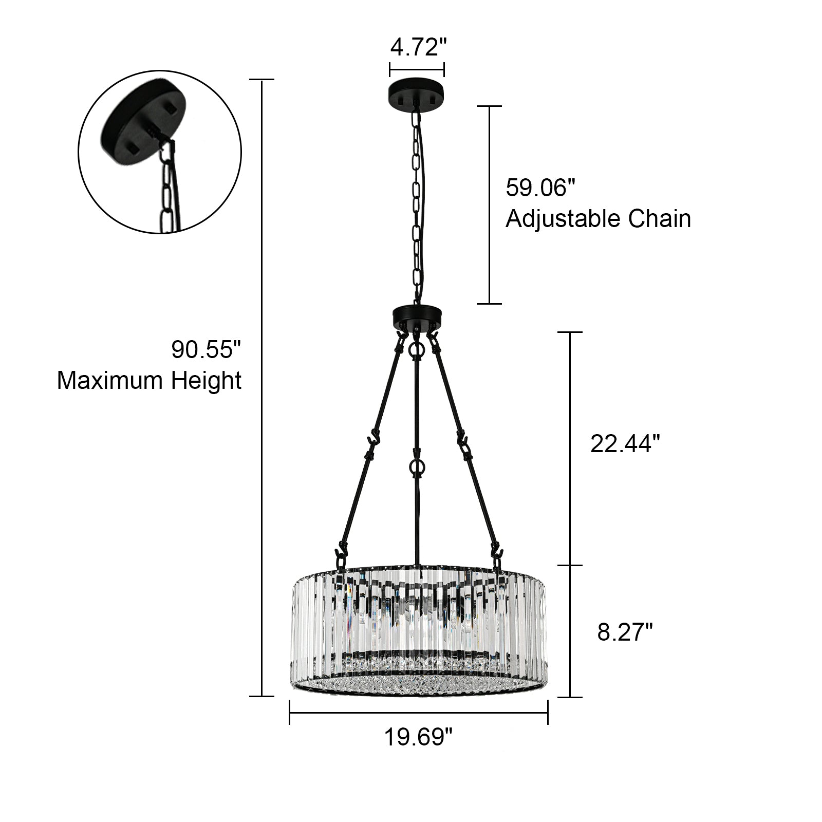 Glowlings 5-Light Glam 20"Wide Round Black Crystal Chandelier