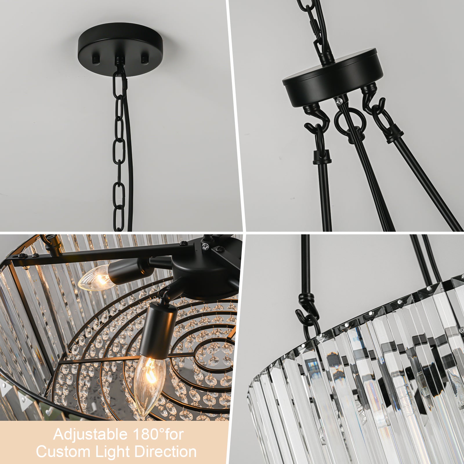 Glowlings 5-Light Glam 20"Wide Round Black Crystal Chandelier