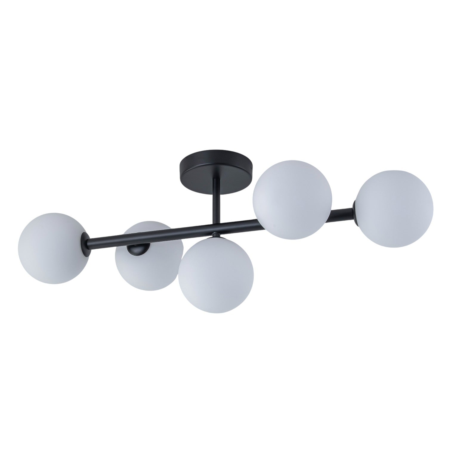 Glowlings 5-Light Modern 26"Wide Brass Sputnik Opal Glass Globe Linear Semi Flush Mount