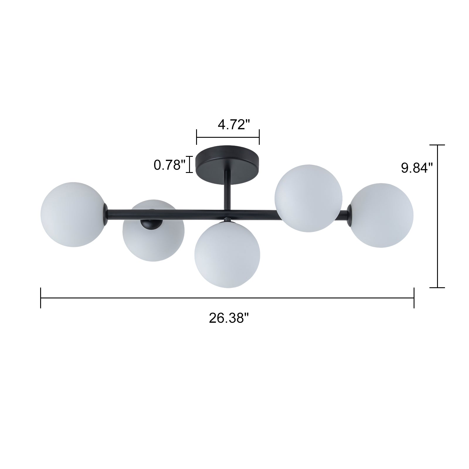 Glowlings 5-Light Modern 26"Wide Brass Sputnik Opal Glass Globe Linear Semi Flush Mount