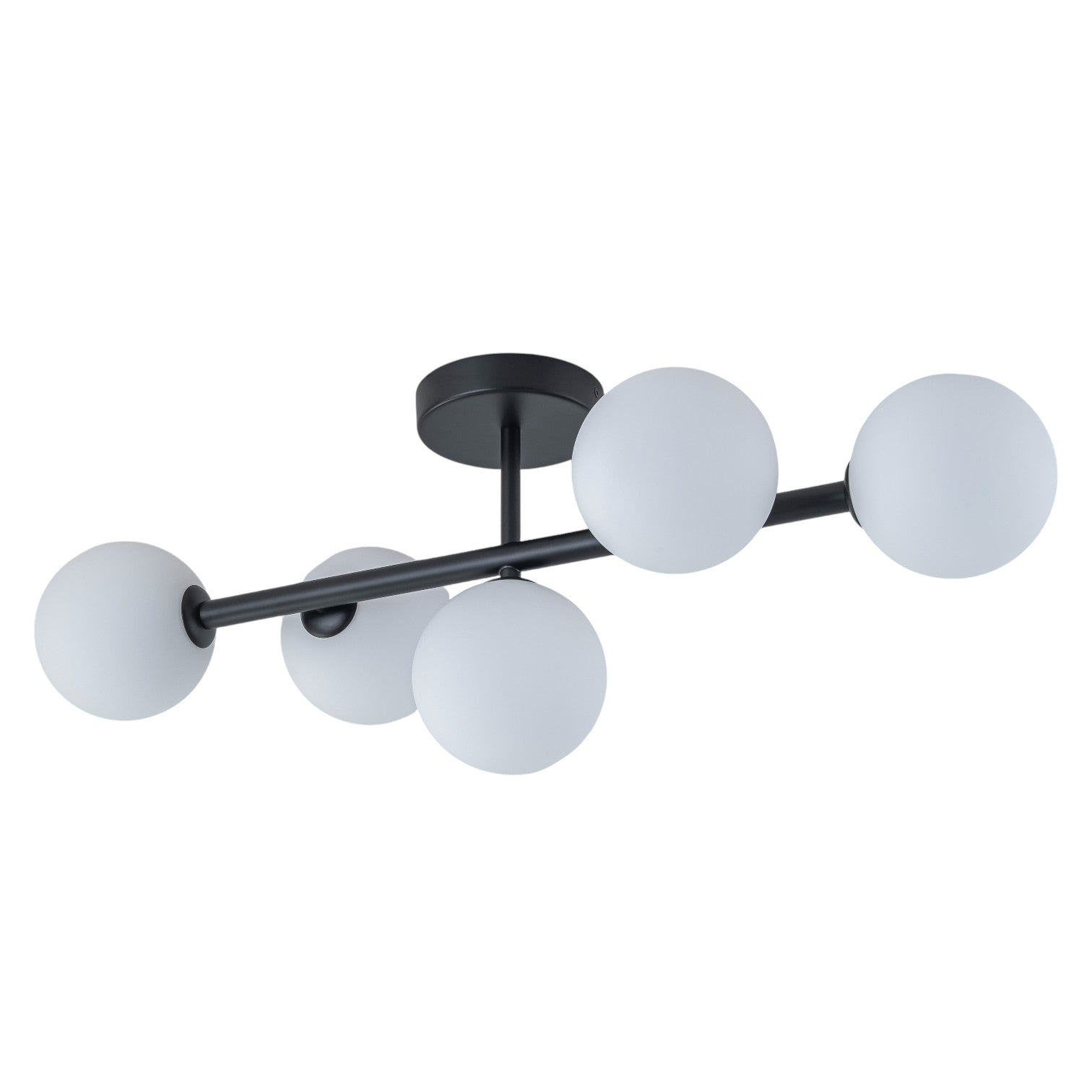 Glowlings 5-Light Modern 26"Wide Brass Sputnik Opal Glass Globe Linear Semi Flush Mount