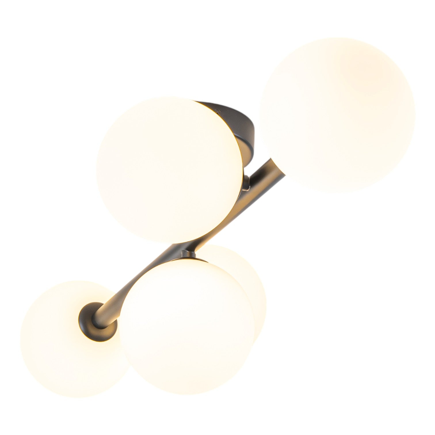 Glowlings 5-Light Modern 26"Wide Brass Sputnik Opal Glass Globe Linear Semi Flush Mount