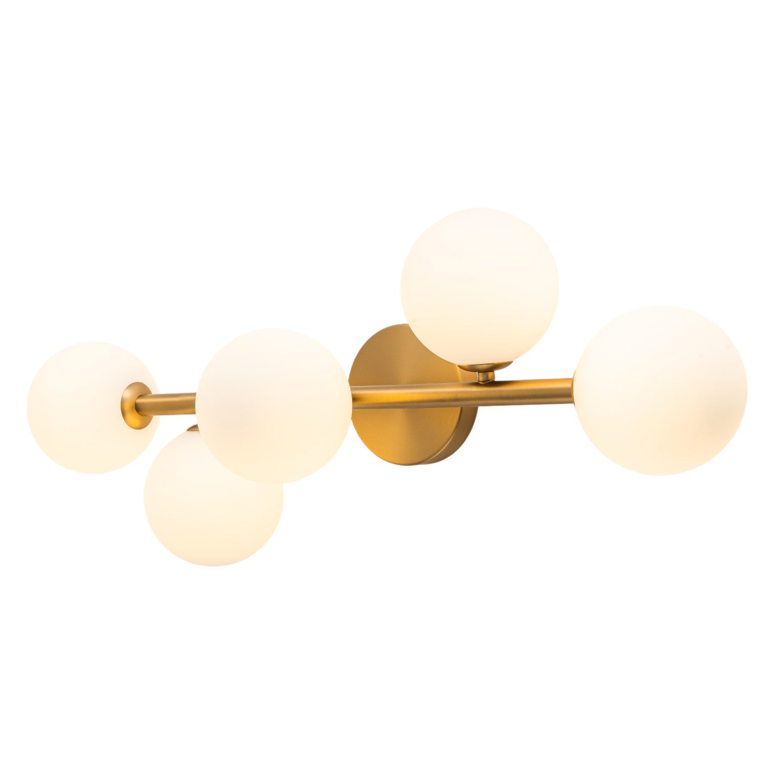 Glowlings 5-Light Modern 26"Wide Brass Sputnik Opal Glass Globe Linear Semi Flush Mount