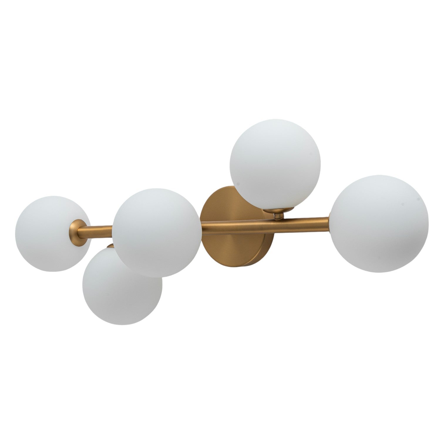 Glowlings 5-Light Modern 26"Wide Brass Sputnik Opal Glass Globe Linear Semi Flush Mount