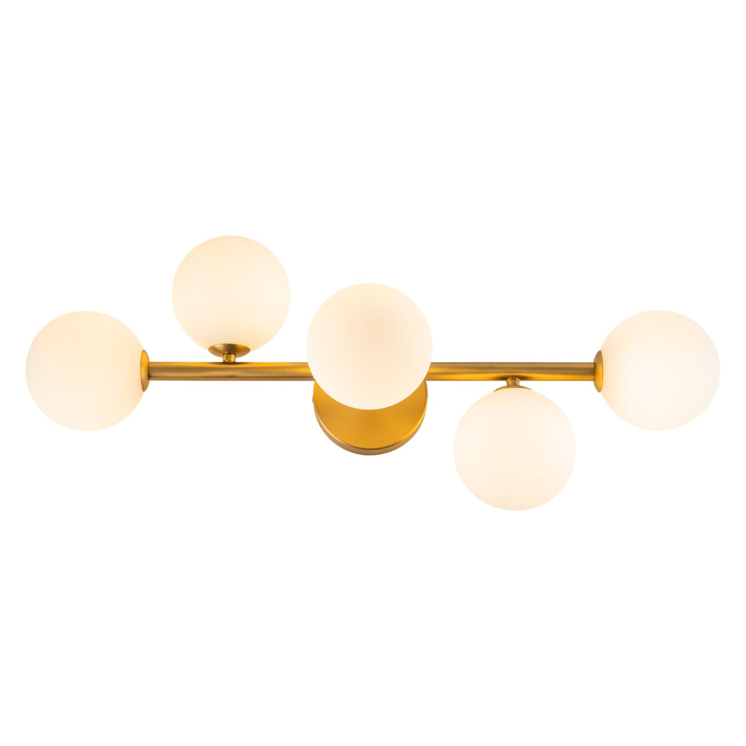 Glowlings 5-Light Modern 26"Wide Brass Sputnik Opal Glass Globe Linear Semi Flush Mount