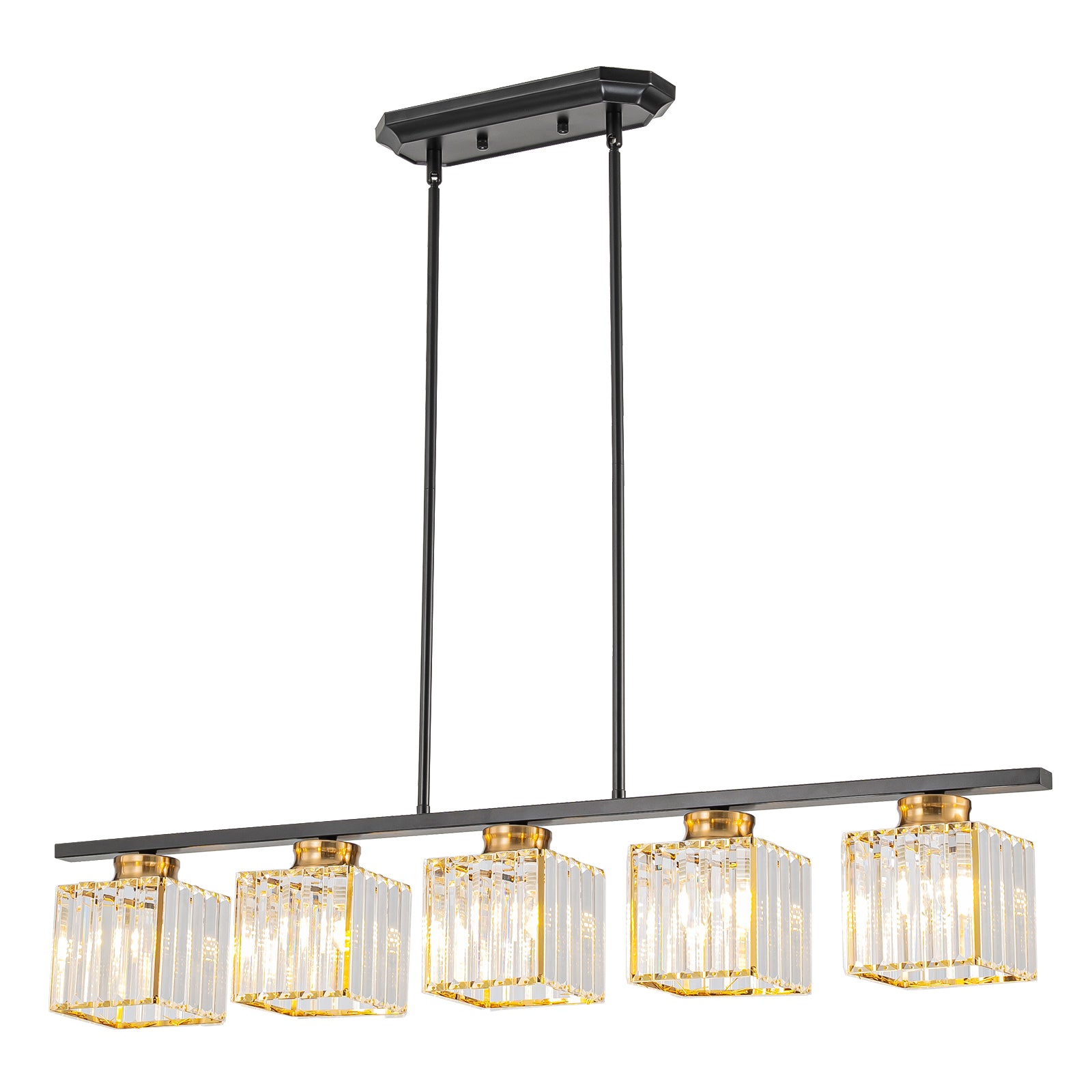 Glowlings 5-flammige, moderne, 101,6 cm breite, quadratische, lineare Pendelleuchte aus klarem Kristall, Inselleuchte