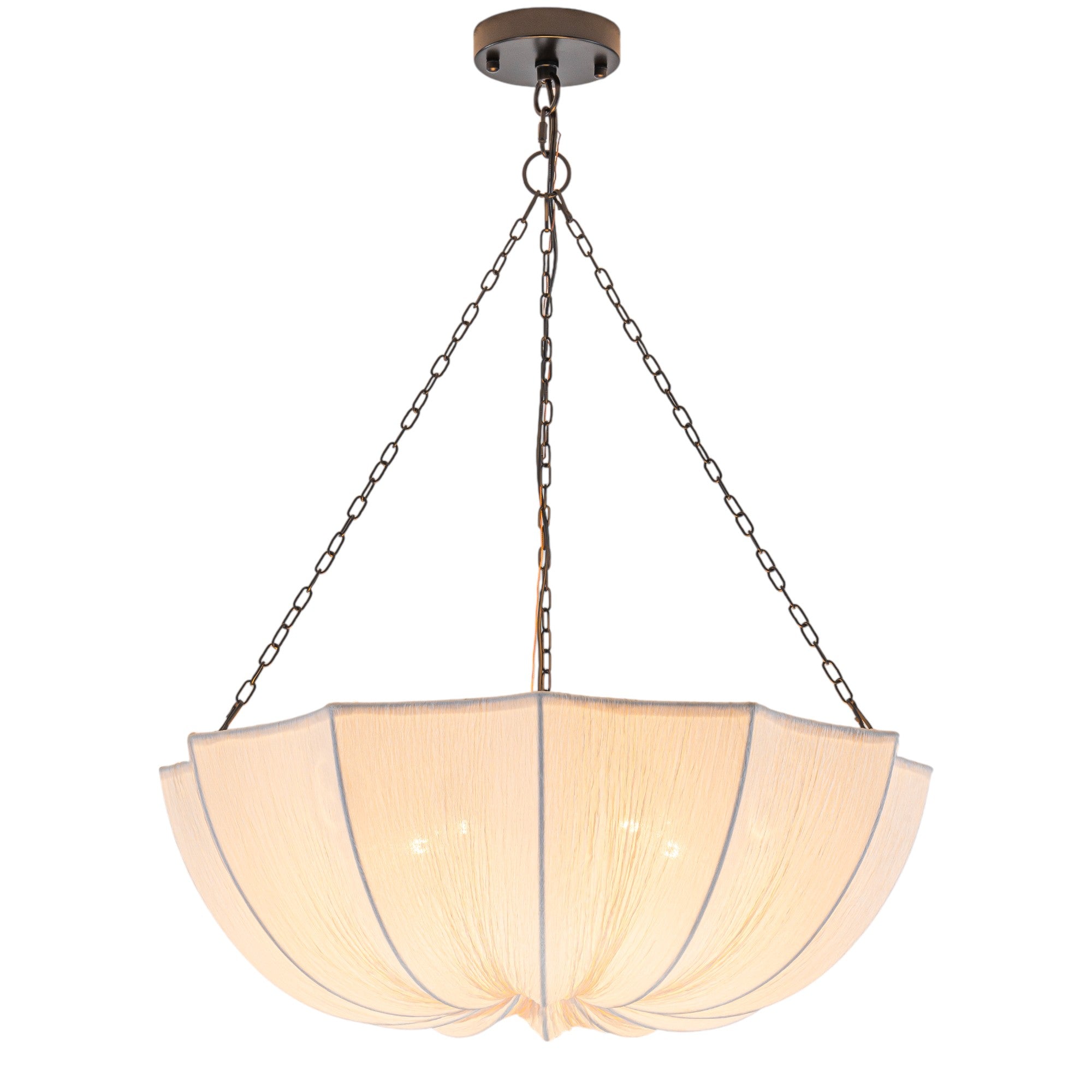 Glowlings 5-Light Modern 24"Wide Textured White Fabric Flower Shape Chandelier