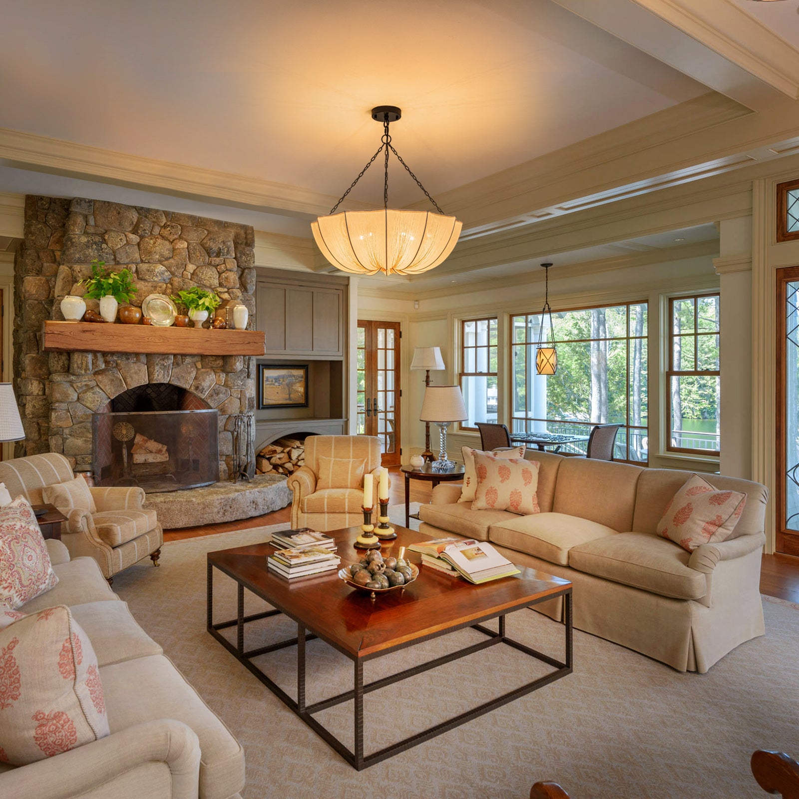 Glowlings 5-Light Modern 24"Wide Textured White Fabric Flower Shape Chandelier