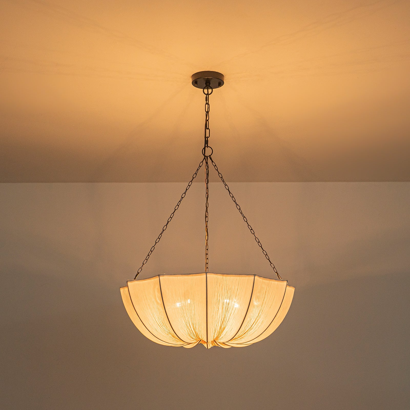 Glowlings 5-Light Modern 24"Wide Textured White Fabric Flower Shape Chandelier