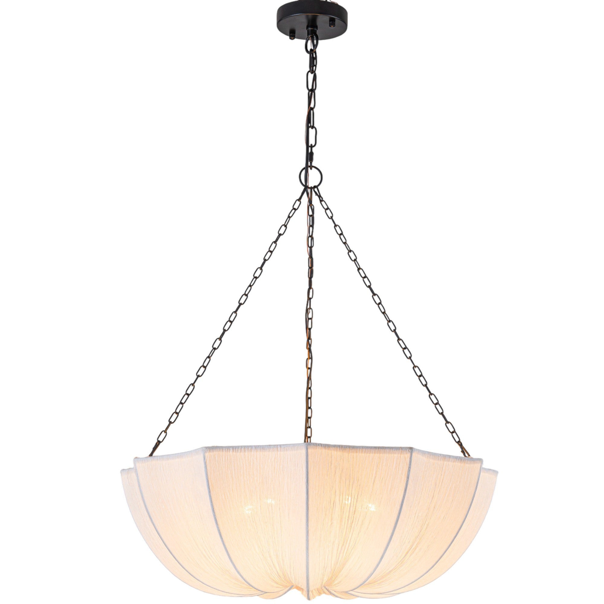 Glowlings 5-Light Modern 24"Wide Textured White Fabric Flower Shape Chandelier