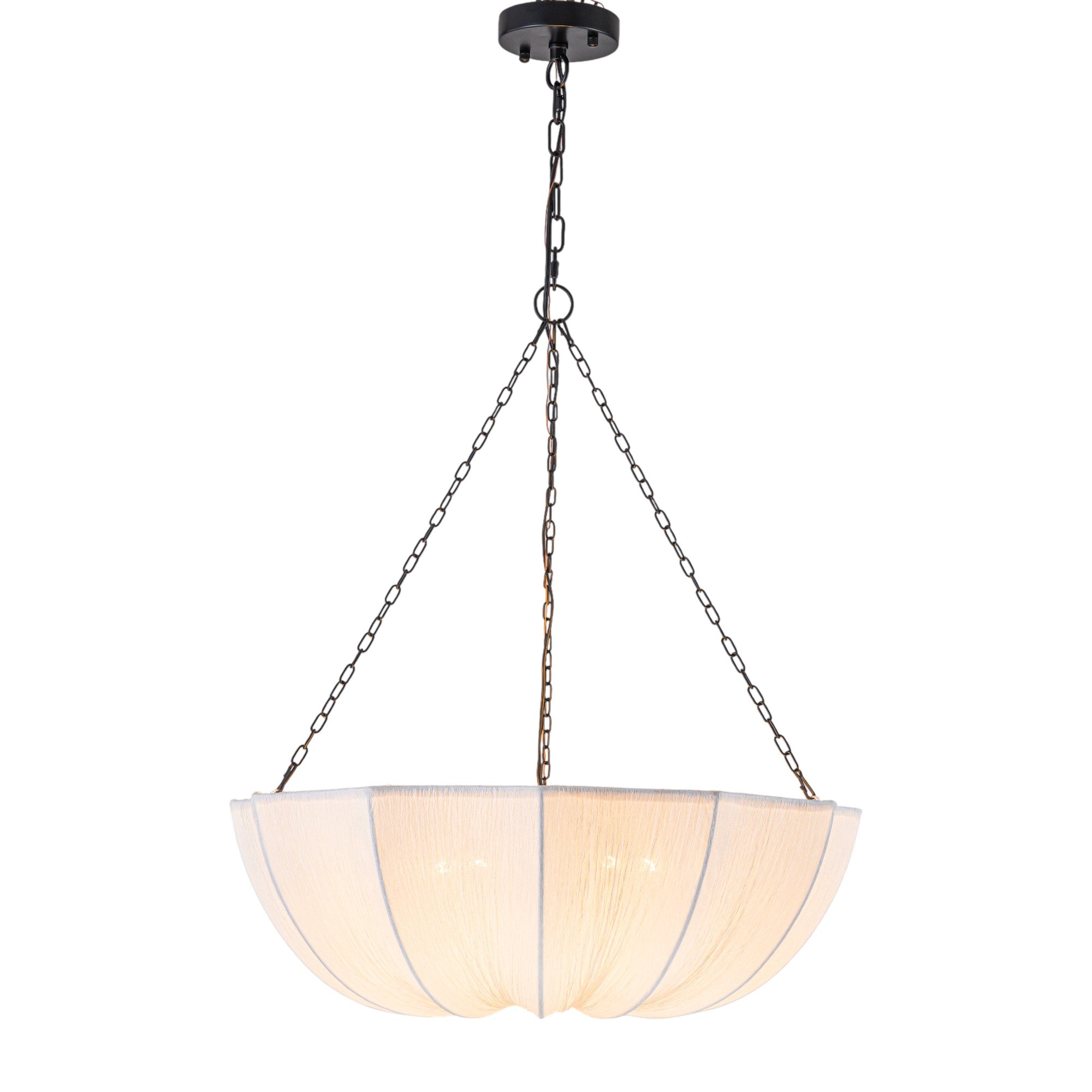 Glowlings 5-Light Modern 24"Wide Textured White Fabric Flower Shape Chandelier