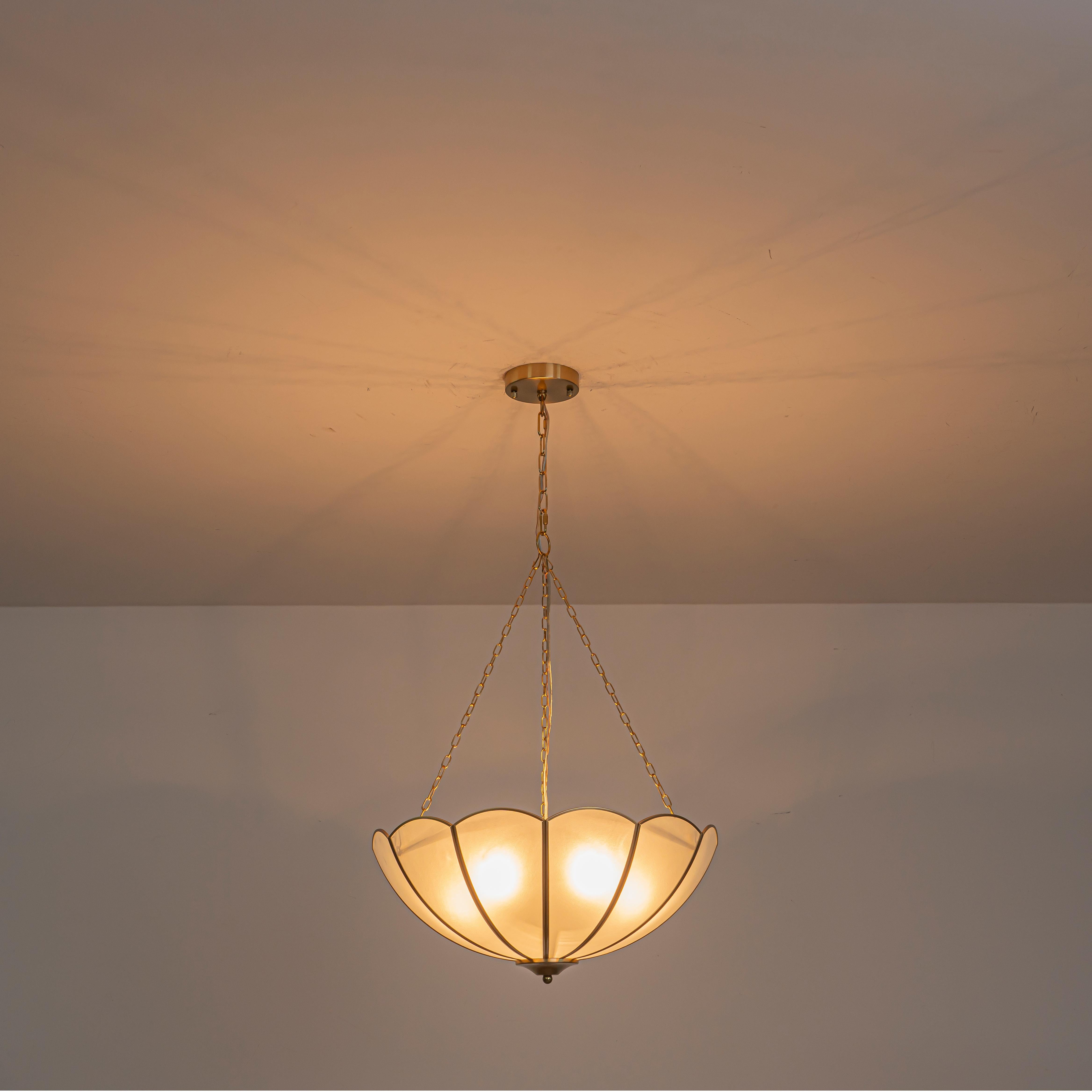 Glowlings 5-Light Vintage 20"Wide Brass Flower Shape Frosted Glass Chandelier/Semi-Flush Mount