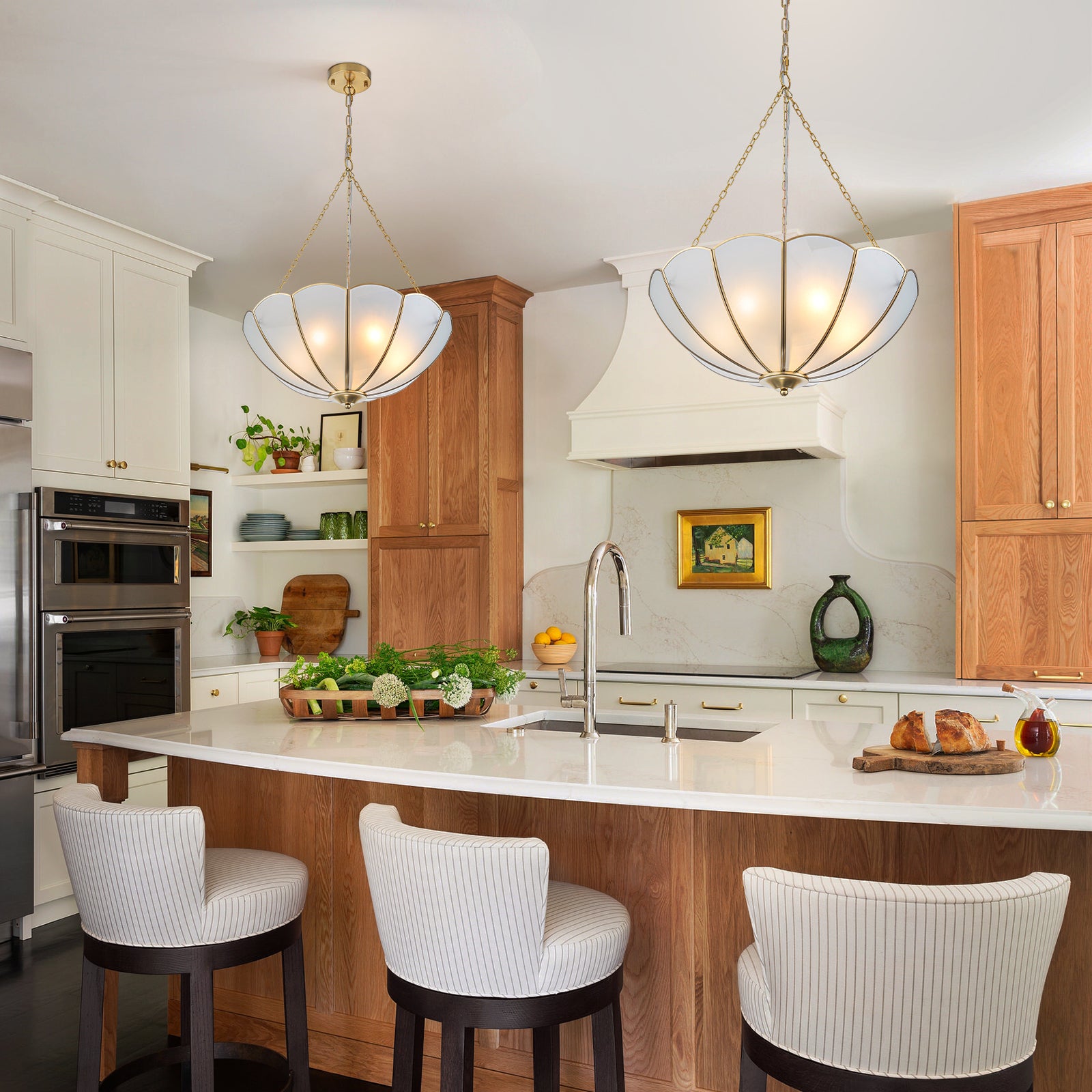 Glowlings 5-Light Vintage 20"Wide Brass Flower Shape Frosted Glass Chandelier/Semi-Flush Mount