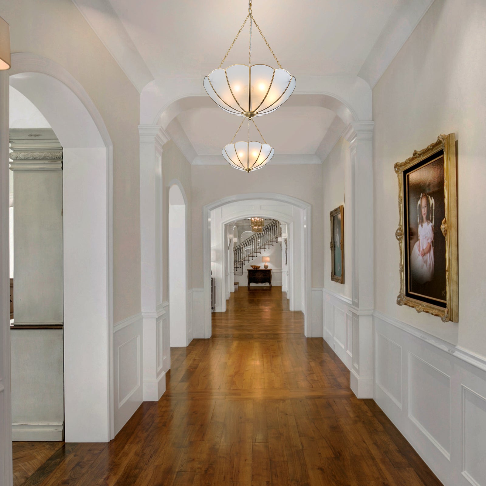 Glowlings 5-Light Vintage 20"Wide Brass Flower Shape Frosted Glass Chandelier/Semi-Flush Mount