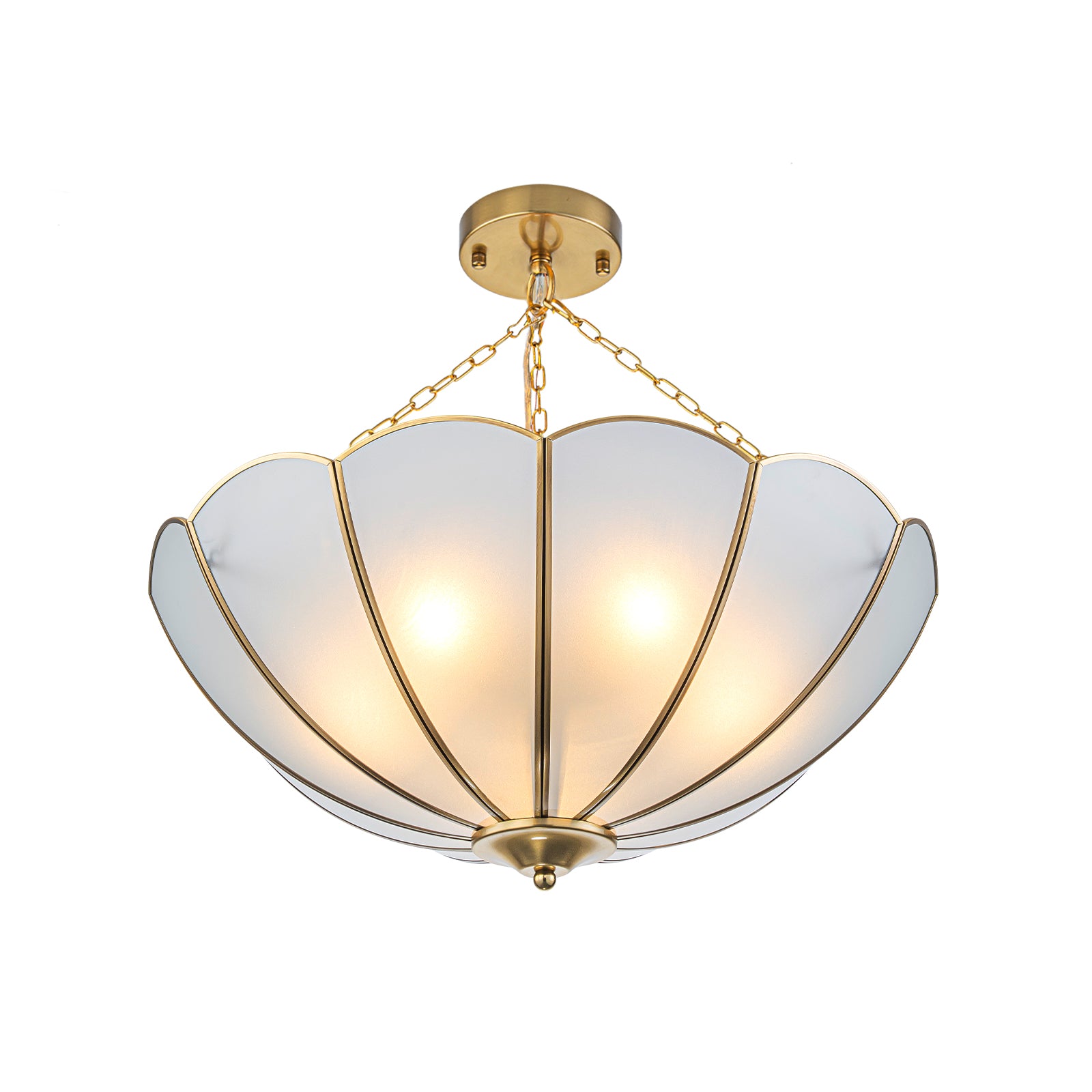 Glowlings 5-Light Vintage 20"Wide Brass Flower Shape Frosted Glass Chandelier/Semi-Flush Mount