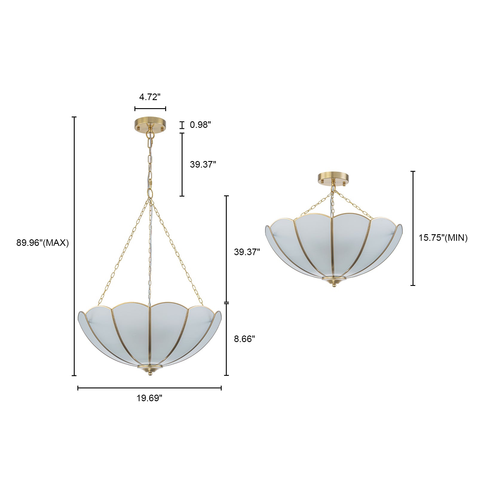 Glowlings 5-Light Vintage 20"Wide Brass Flower Shape Frosted Glass Chandelier/Semi-Flush Mount