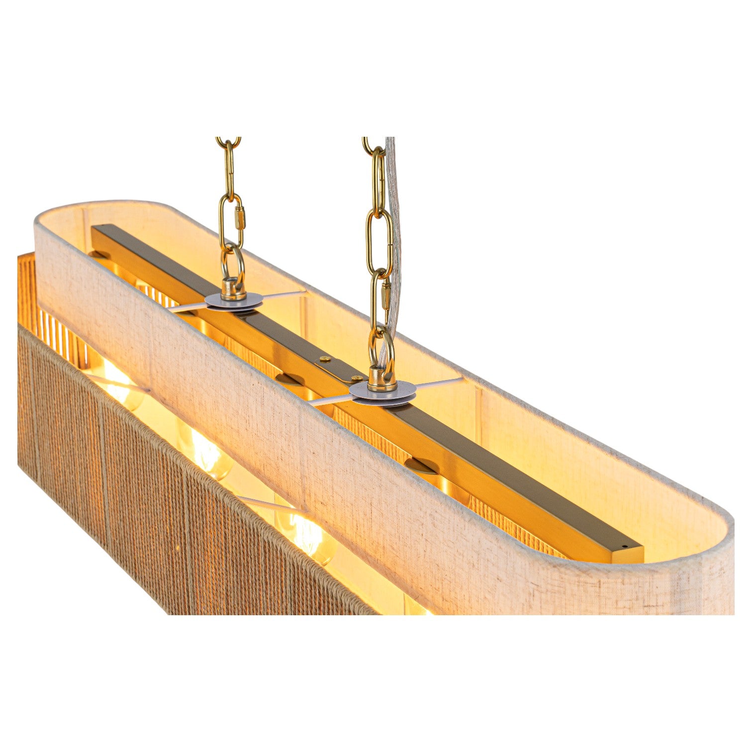 Glowlings 5-Light Vintage 42"Wide Large Aged Brass Linear Hand-woven Jute Rope Natural Fabric Chandelier