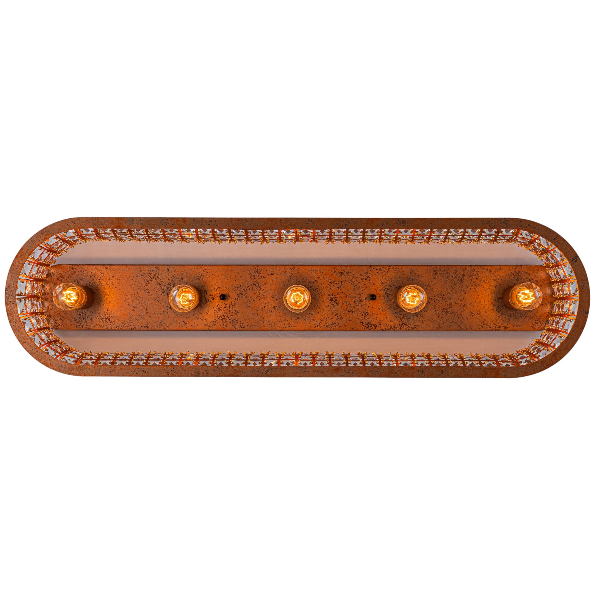 Glowlings 5-Light Vintage 35"Wide Large Antique Brass Linear Crystal Flush Mount