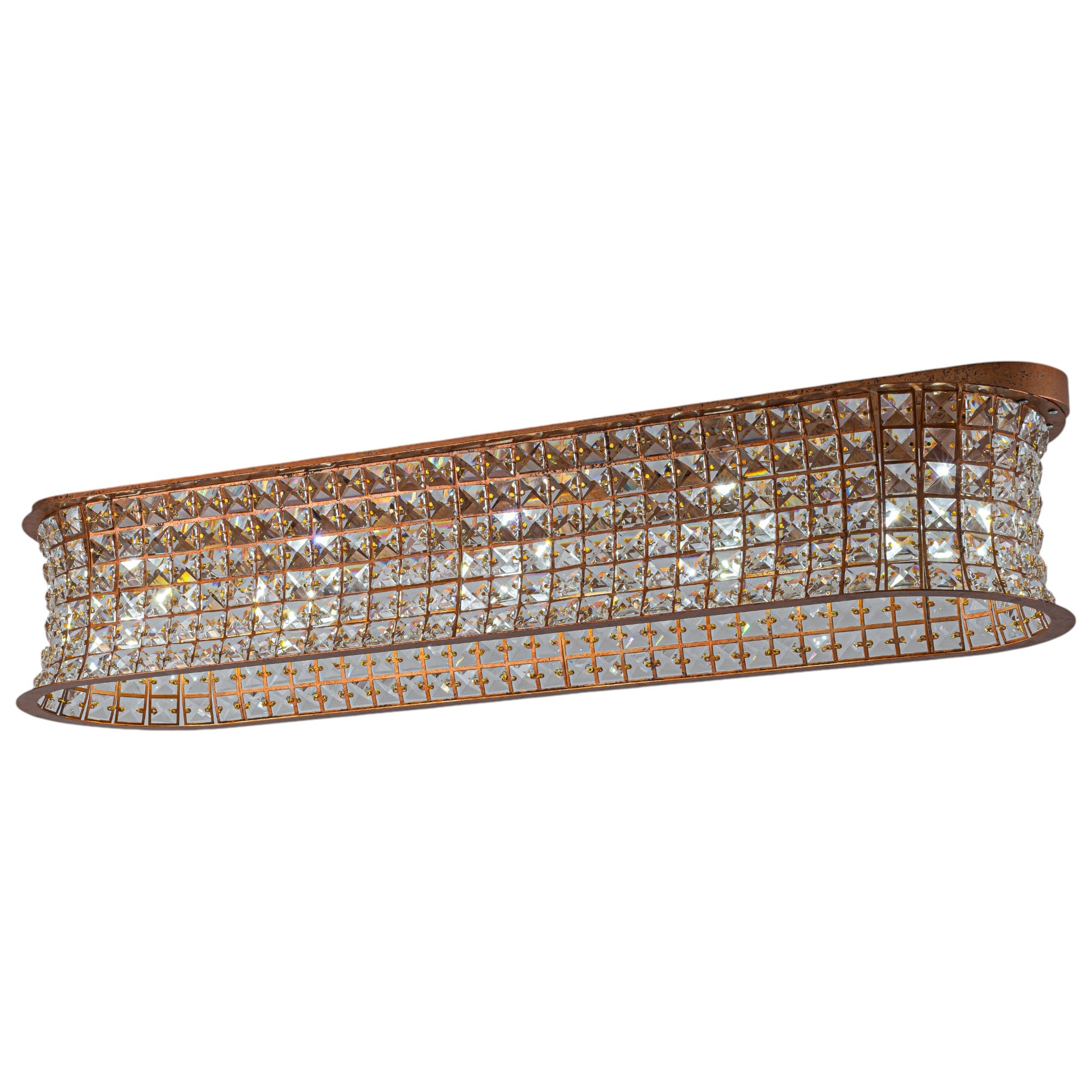 Glowlings 5-Light Vintage 35"Wide Large Antique Brass Linear Crystal Flush Mount