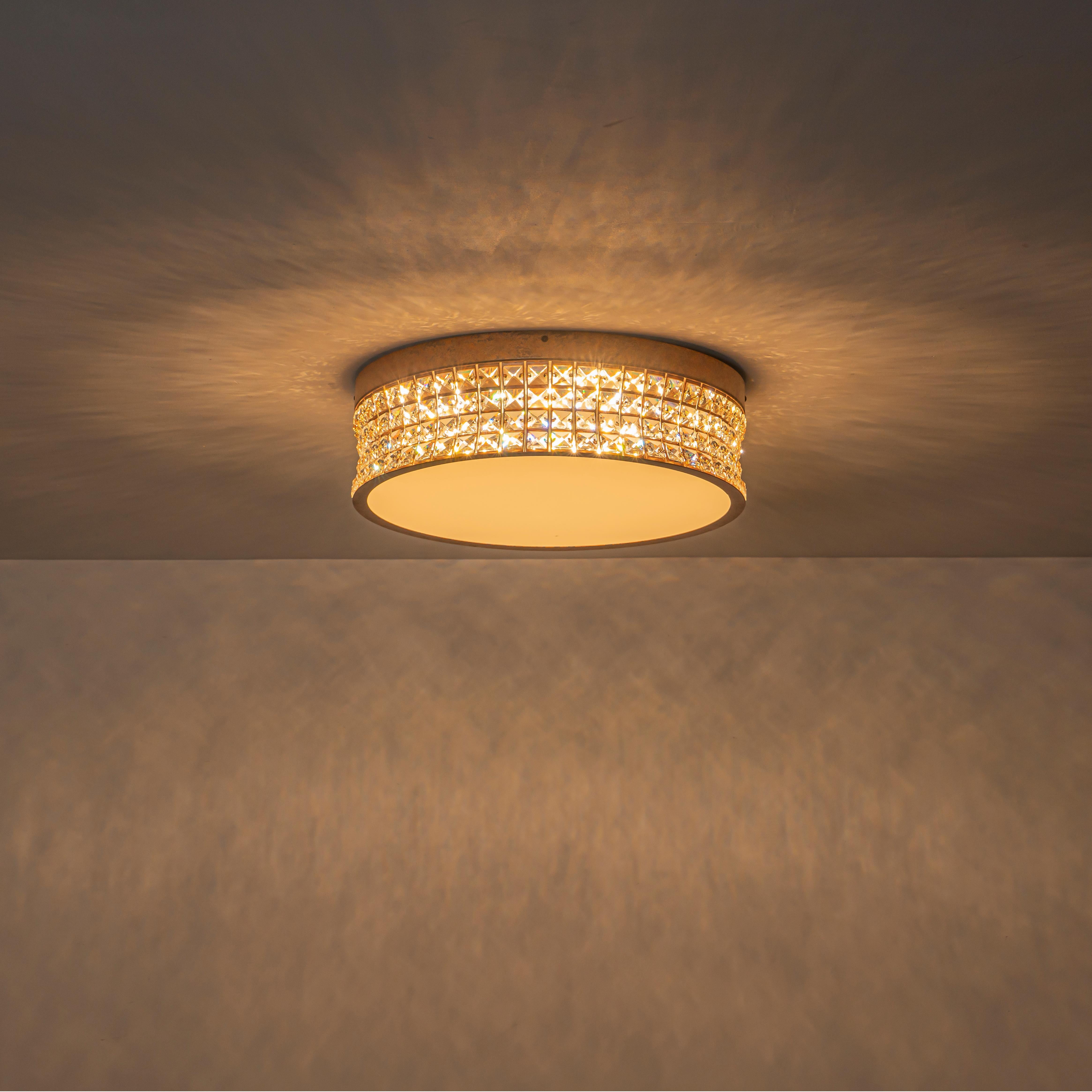 Glowlings 5-Light Vintage 19"Wide Round Antique Brass LED Crystal Flush Mount Ceiling Light