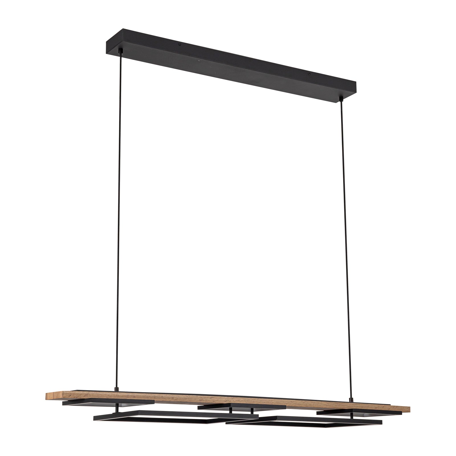 Glowlings 5-Light 50“Wide 2-Tier Rectangle LED Linear Wood Pendant Light Island Light