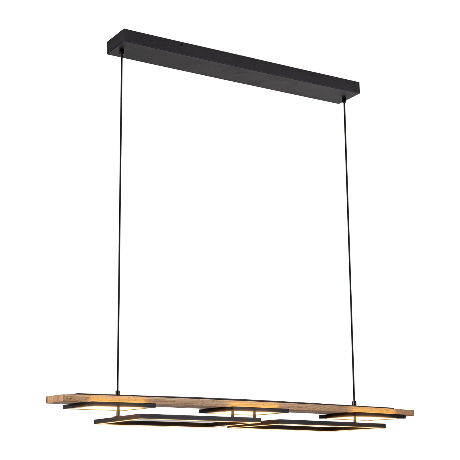 Glowlings 5-Light 50“Wide 2-Tier Rectangle LED Linear Wood Pendant Light Island Light