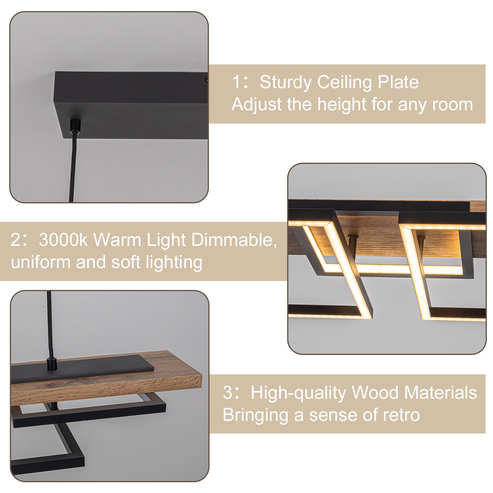 Glowlings 5-Light 50“Wide 2-Tier Rectangle LED Linear Wood Pendant Light Island Light