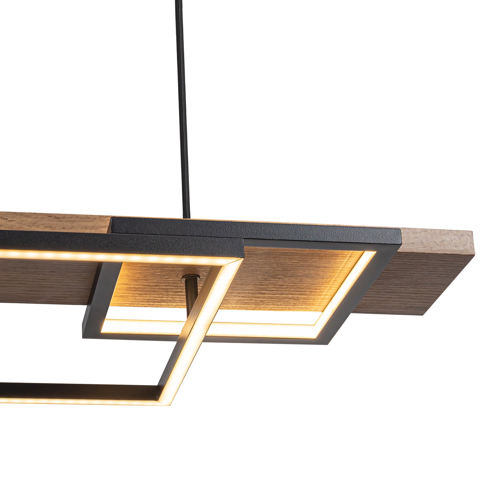 Glowlings 5-Light 50“Wide 2-Tier Rectangle LED Linear Wood Pendant Light Island Light