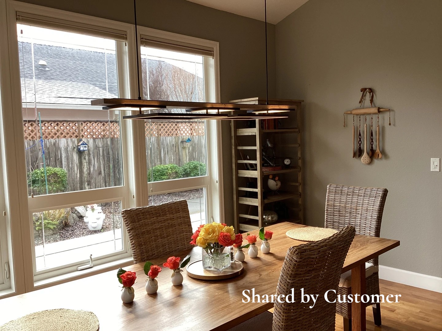 Glowlings 5-flammig 50" breit 2-stufiges rechteckiges LED-Linearholz-Pendellicht Insellicht