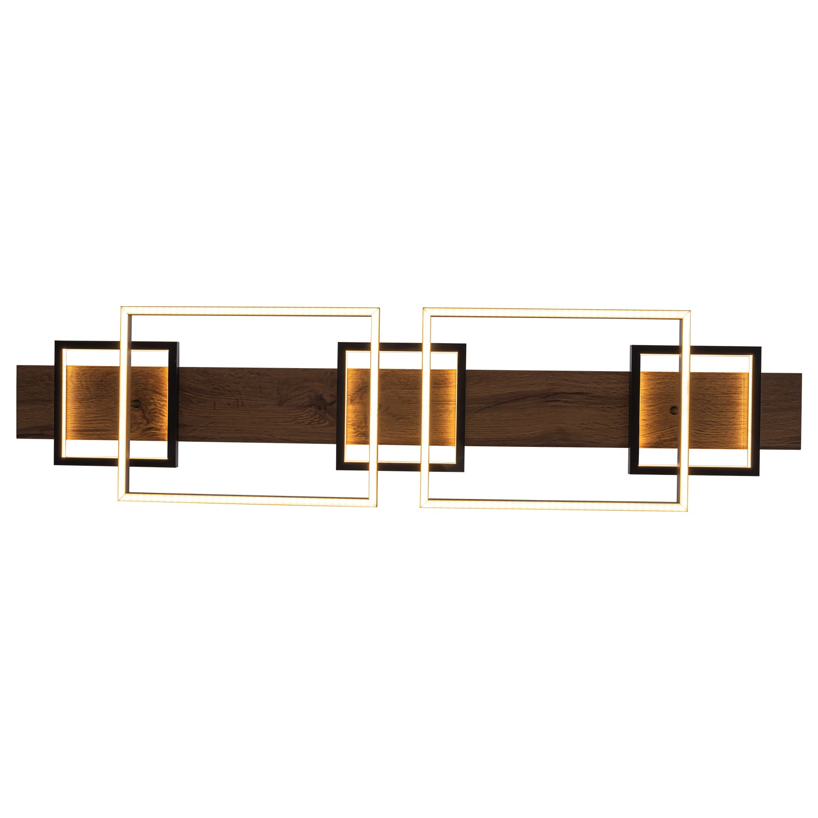 Glowlings 5-Light 50“Wide 2-Tier Rectangle LED Linear Wood Pendant Light Island Light