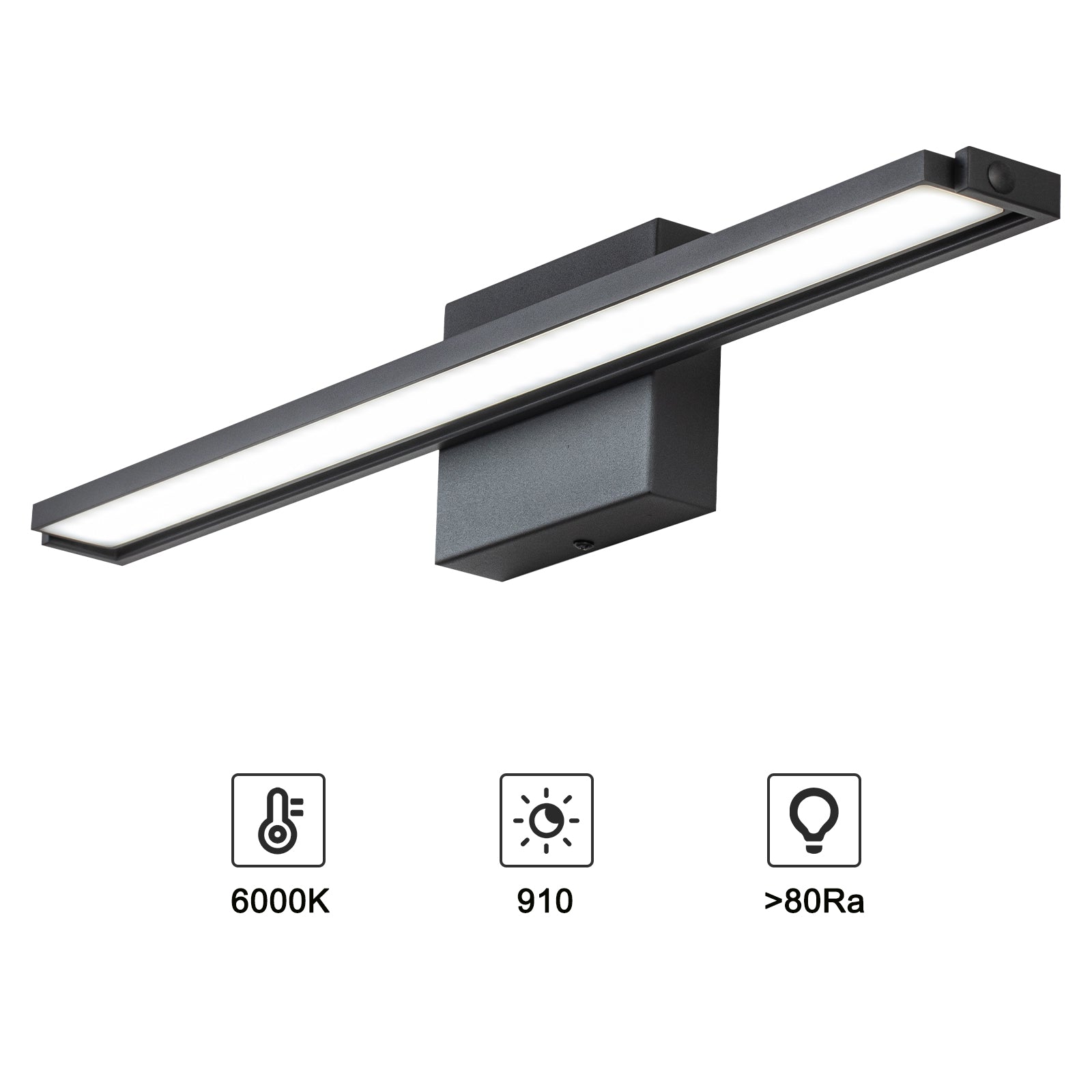 Glowings 1-Light 24"Wide 6000K 180° Rotate LED Black Bathroom Vanity Light