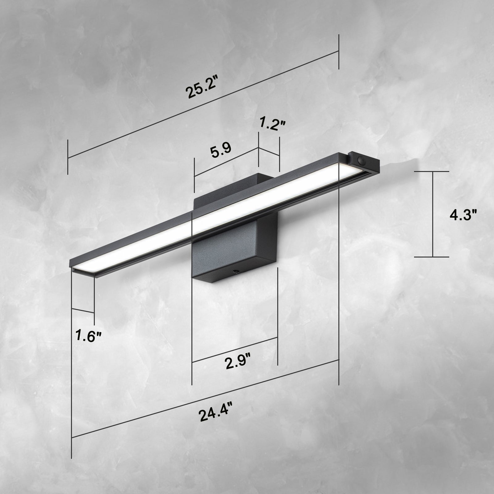 Glowings 1-Light 24"Wide 6000K 180° Rotate LED Black Bathroom Vanity Light