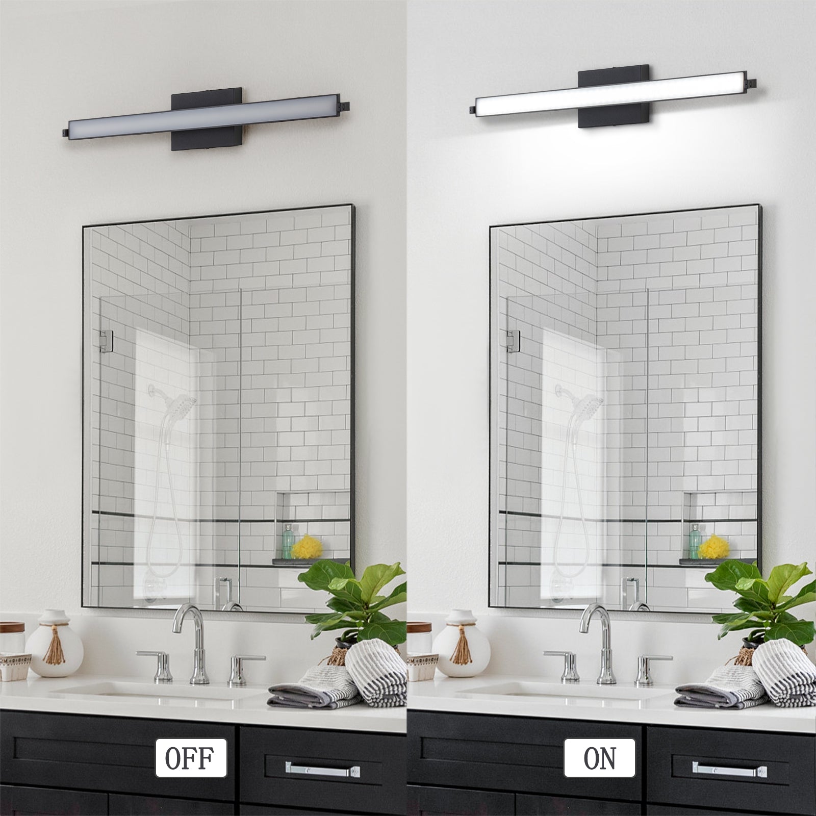 Glowings 1-Light 24"Wide 6000K 180° Rotate LED Black Bathroom Vanity Light