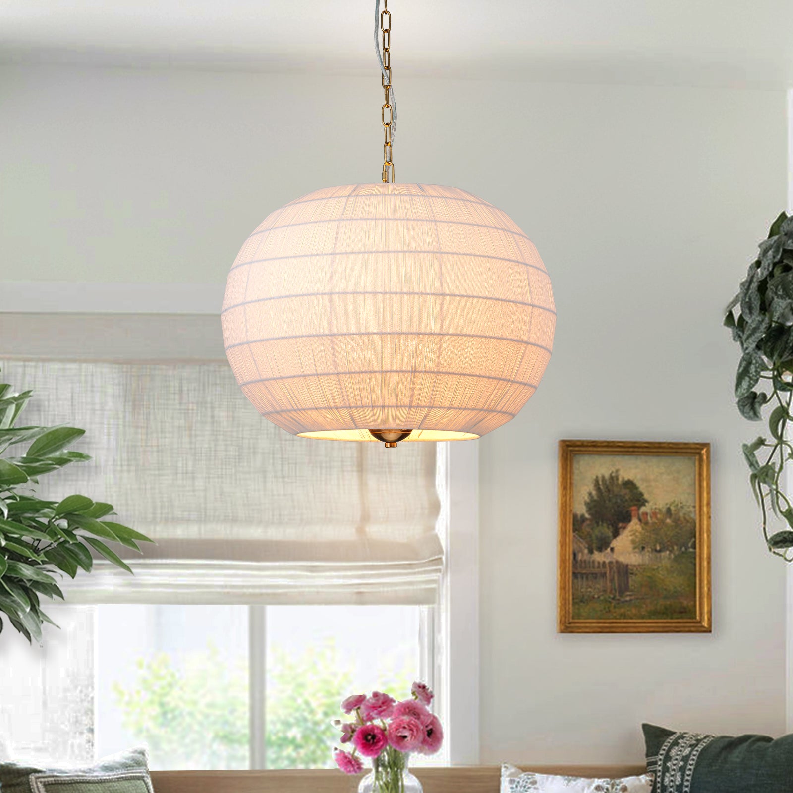 Glowlings 6-Light Bohemian 20"Wide Large Hand-Woven White Rope Globe Chandelier