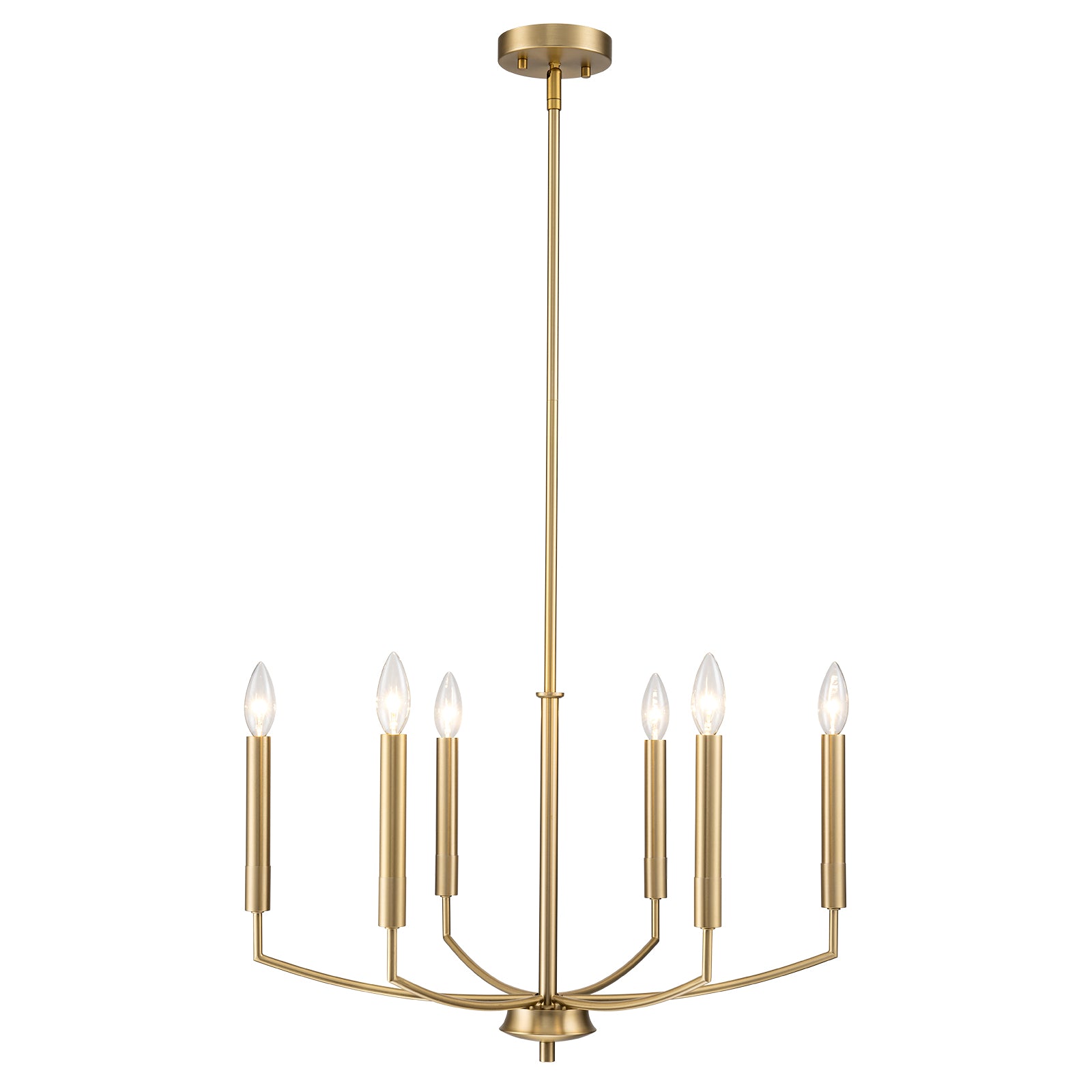 Glowlings 6-flammiger klassischer 25" breiter Kronleuchter im Kerzenstil aus gebürstetem Gold