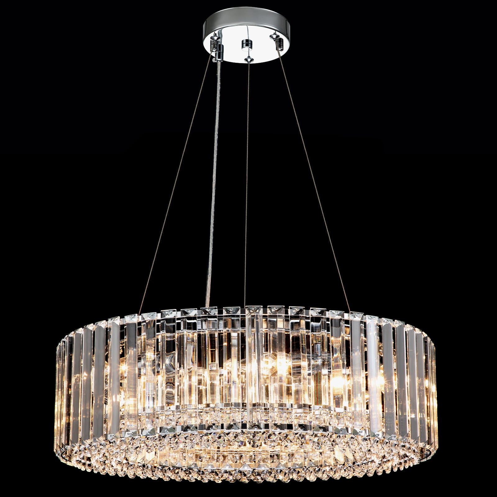 Glowlings 6-flammiger, 20" breiter, moderner, dimmbarer, runder Trommel-Kristallkronleuchter