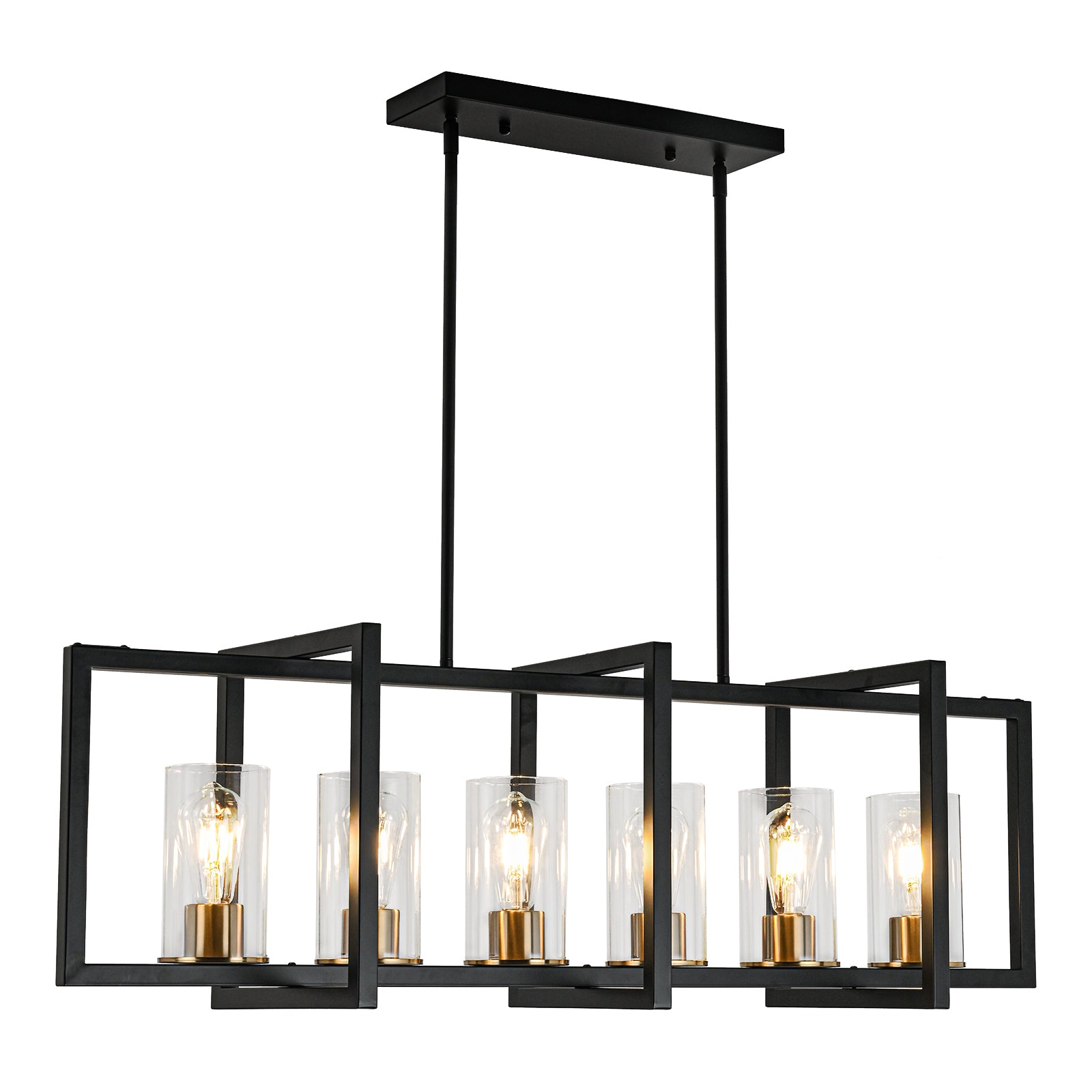 Glowlings 6-flammige Farmhouse-Pendelleuchte, 109,2 cm breit, groß, rechteckig, linear, mit klarem Glas
