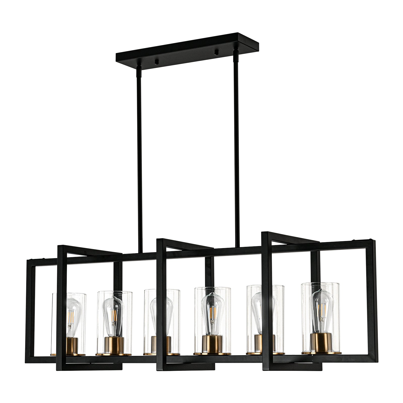 Glowlings 6-flammige Farmhouse-Pendelleuchte, 109,2 cm breit, groß, rechteckig, linear, mit klarem Glas