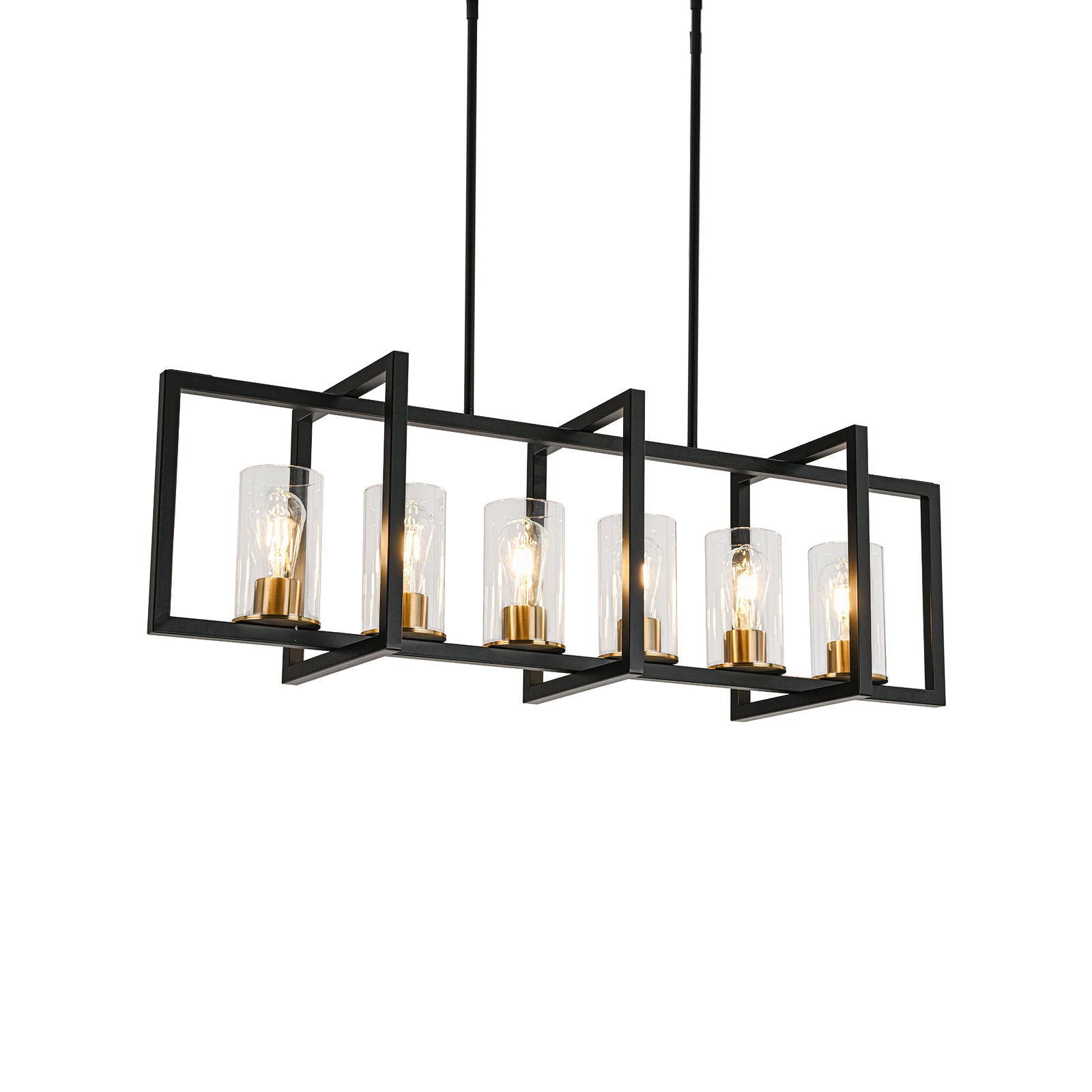 Glowlings 6-flammige Farmhouse-Pendelleuchte, 109,2 cm breit, groß, rechteckig, linear, mit klarem Glas