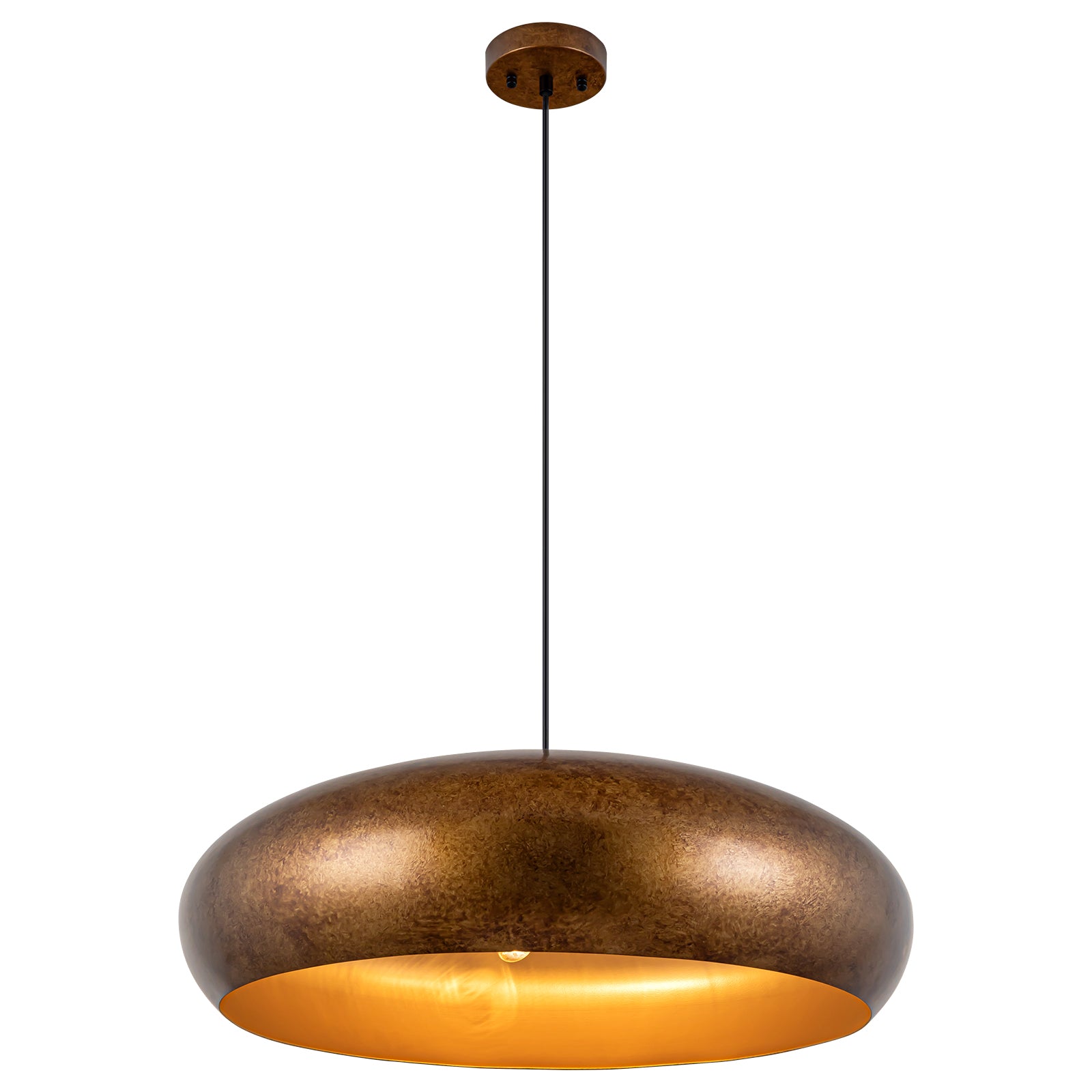 Glowlings 6-flammige Industrie-Pendelleuchte, 66 cm breit, übergroß, antik, strukturiert, goldfarbene Kuppel, Kupfer, Inselleuchte