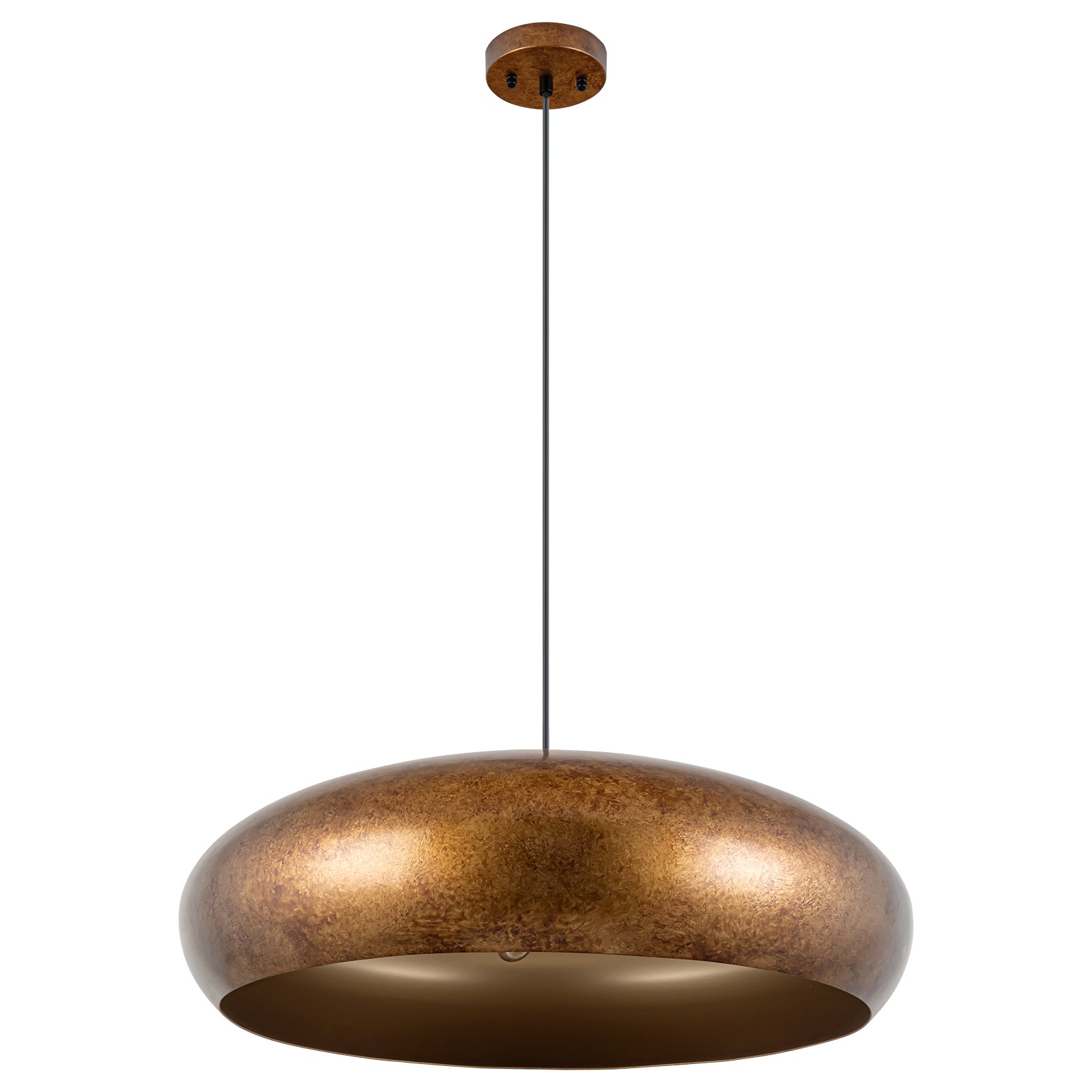 Glowlings 6-flammige Industrie-Pendelleuchte, 66 cm breit, übergroß, antik, strukturiert, goldfarbene Kuppel, Kupfer, Inselleuchte