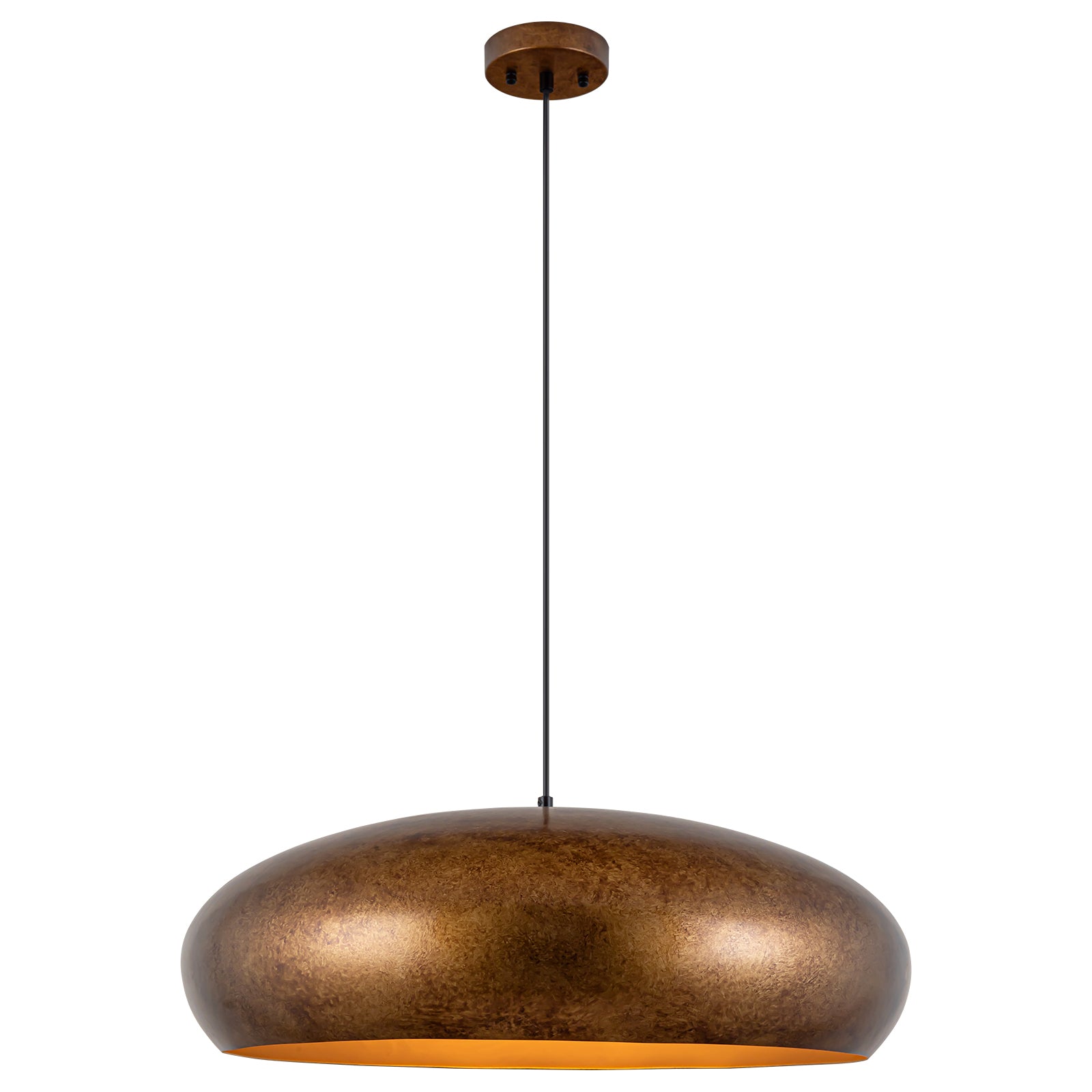 Glowlings 6-flammige Industrie-Pendelleuchte, 66 cm breit, übergroß, antik, strukturiert, goldfarbene Kuppel, Kupfer, Inselleuchte
