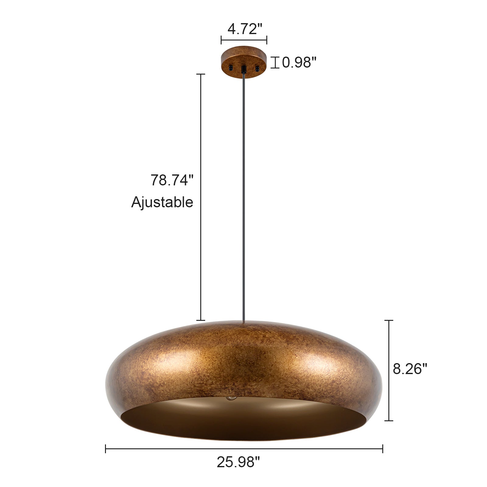 Glowlings 6-flammige Industrie-Pendelleuchte, 66 cm breit, übergroß, antik, strukturiert, goldfarbene Kuppel, Kupfer, Inselleuchte
