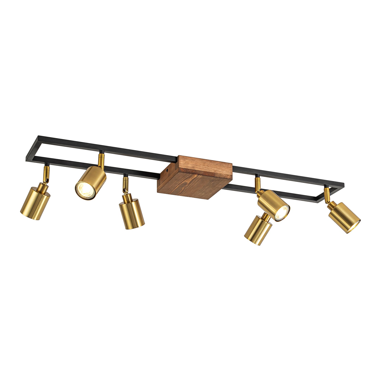 Glowlings 6-Light Farmhouse 34"Wide Brass Linear Wooden Flush Mount Spotlight LED Track Lighting