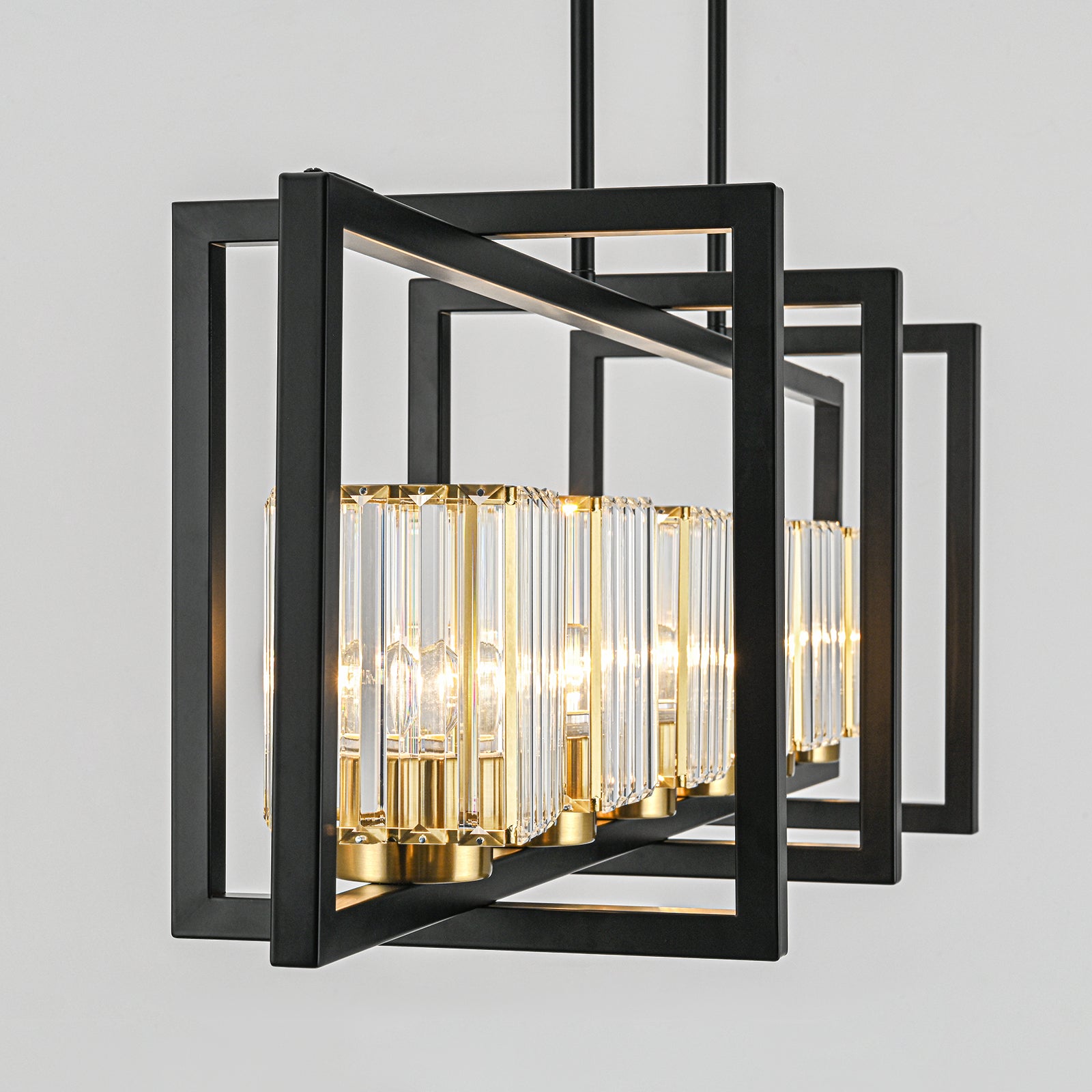 Glowlings 6-flammige Vintage-Pendelleuchte, 119,4 cm breit, groß, rechteckig, schwarz, Kristall, linear, Inselleuchte