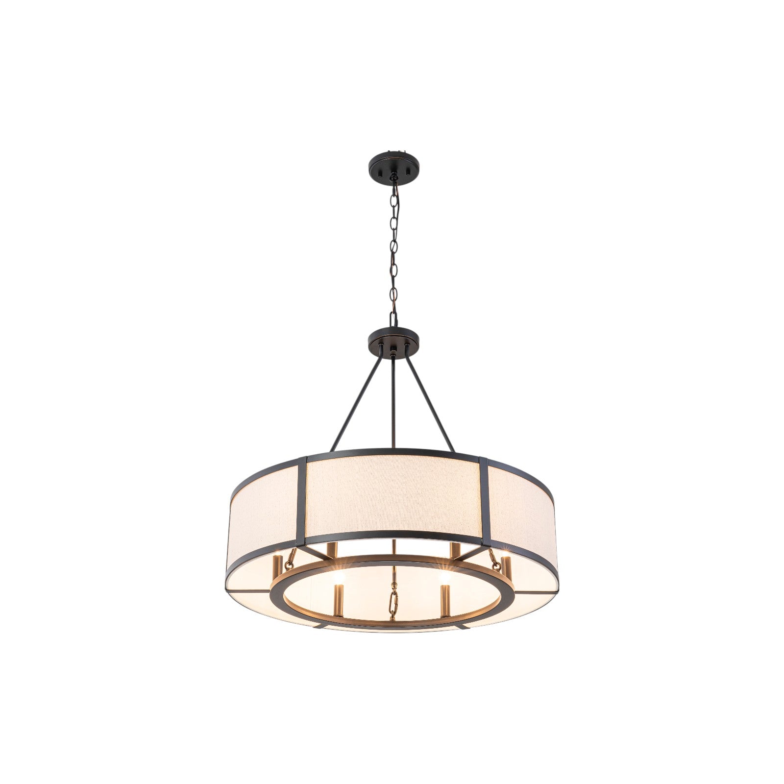 Glowlings 6-Light Modern Large Round Black Drum Chandelier with Fabric Shade Island Pendant Light