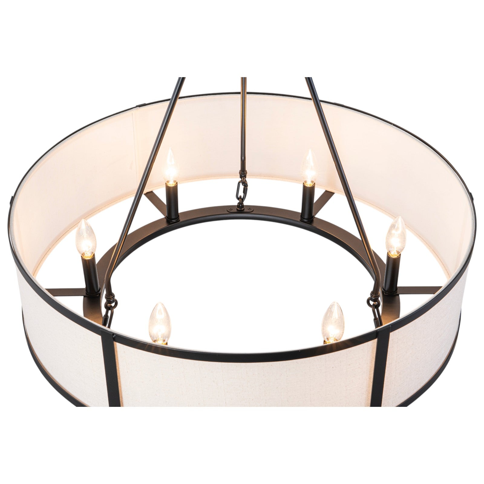 Glowlings 6-Light Modern Large Round Black Drum Chandelier with Fabric Shade Island Pendant Light