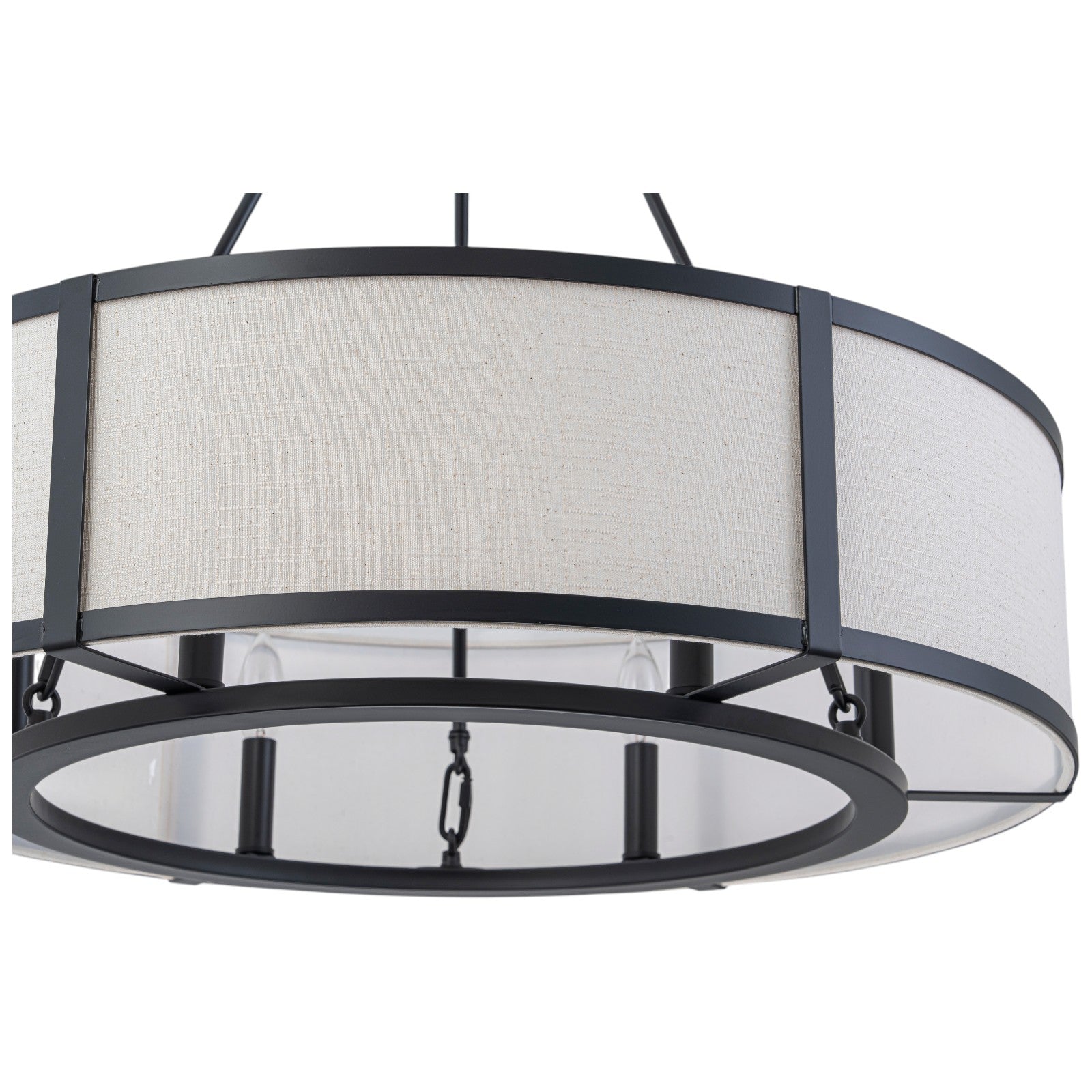 Glowlings 6-Light Modern Large Round Black Drum Chandelier with Fabric Shade Island Pendant Light