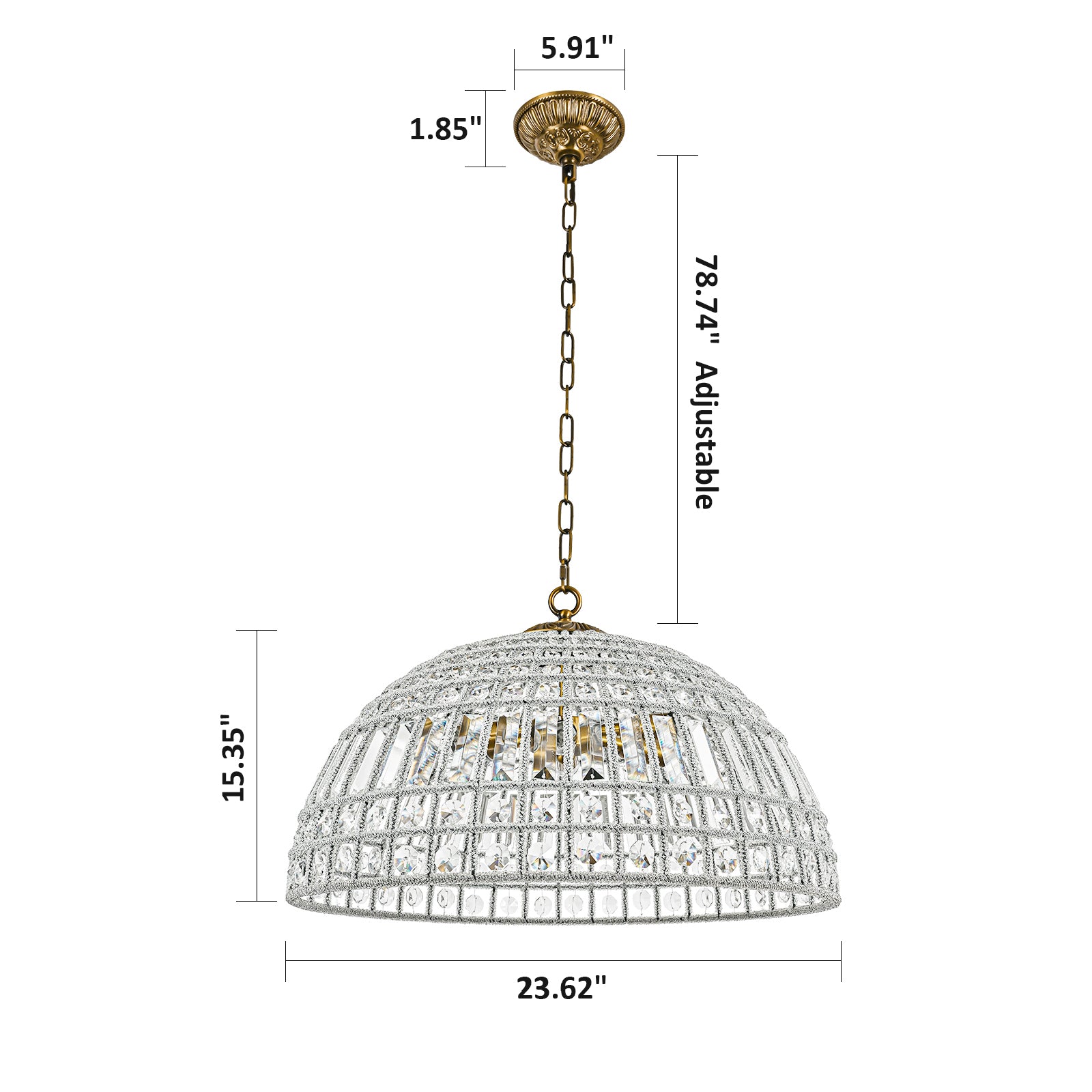 Glowlings 1/6-Licht Retro Antik Gold Kuppel Kristall Kronleuchter Insel Licht